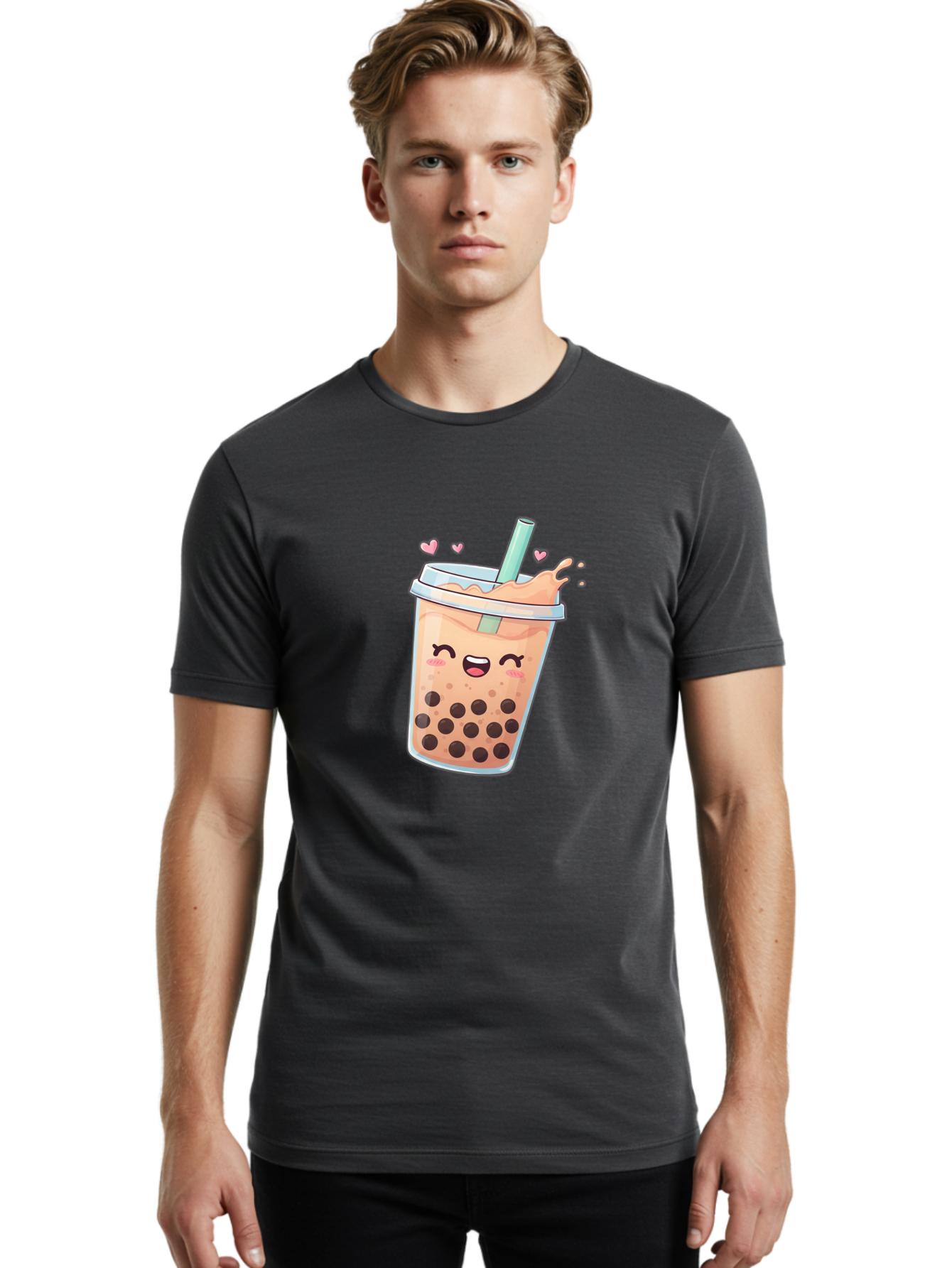 Bubble-Tea-16 Men'S Graphic Tee, 100% Cotton, Comfortable Casual Summer Wear, Machine Washable, Boba Tea, Bubble Tea, Kawaii Drink, Cute Cartoon Beverage, Tea With Boba, Smiling Milk Tea, Adorable Drink, Tea Lover, Boba Love, Refreshing Drink Bac696 24
