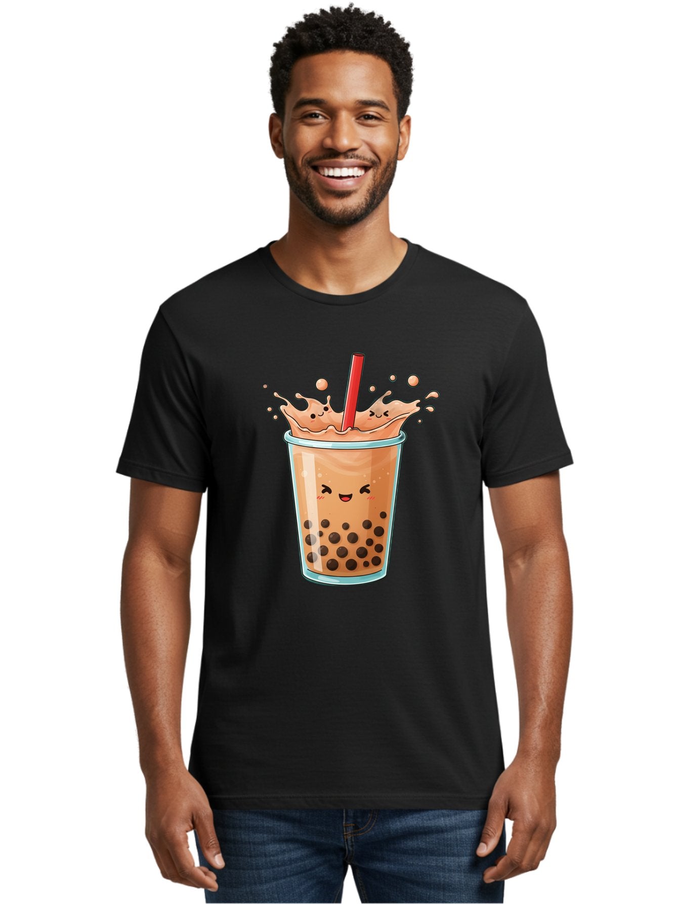 Bubble-Tea-17 Men'S Graphic Tee, 100% Cotton, Comfortable Casual Summer Wear, Machine Washable, Boba Tea With Straw, Cartoon Bubble Tea, Milk Tea With Bubbles, Cute Drink, Boba Drink, Tapioca Pearls, Kawaii Bubble Tea, Smiling Tea Bac697 26