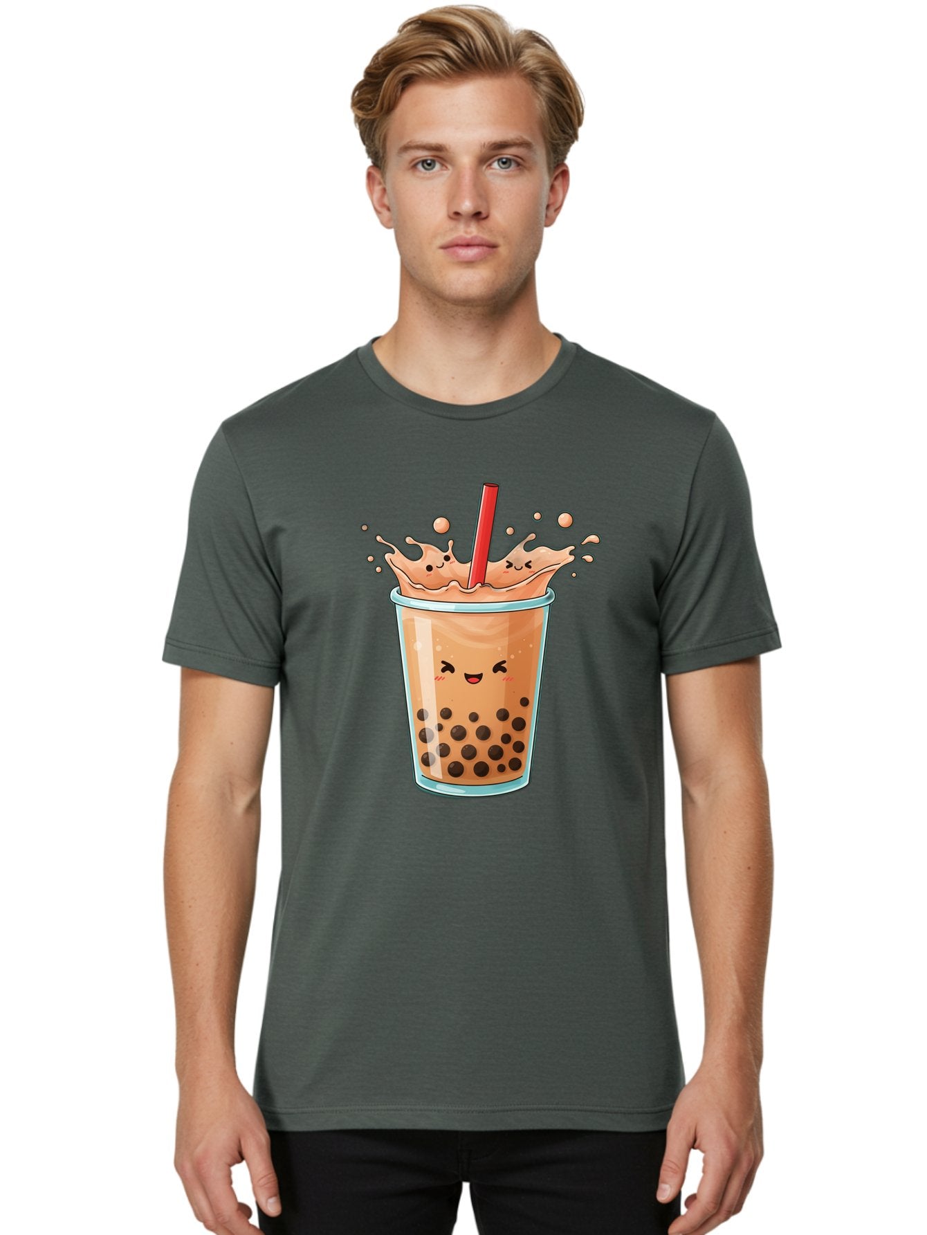 Bubble-Tea-17 Men'S Graphic Tee, 100% Cotton, Comfortable Casual Summer Wear, Machine Washable, Boba Tea With Straw, Cartoon Bubble Tea, Milk Tea With Bubbles, Cute Drink, Boba Drink, Tapioca Pearls, Kawaii Bubble Tea, Smiling Tea Bac697 25