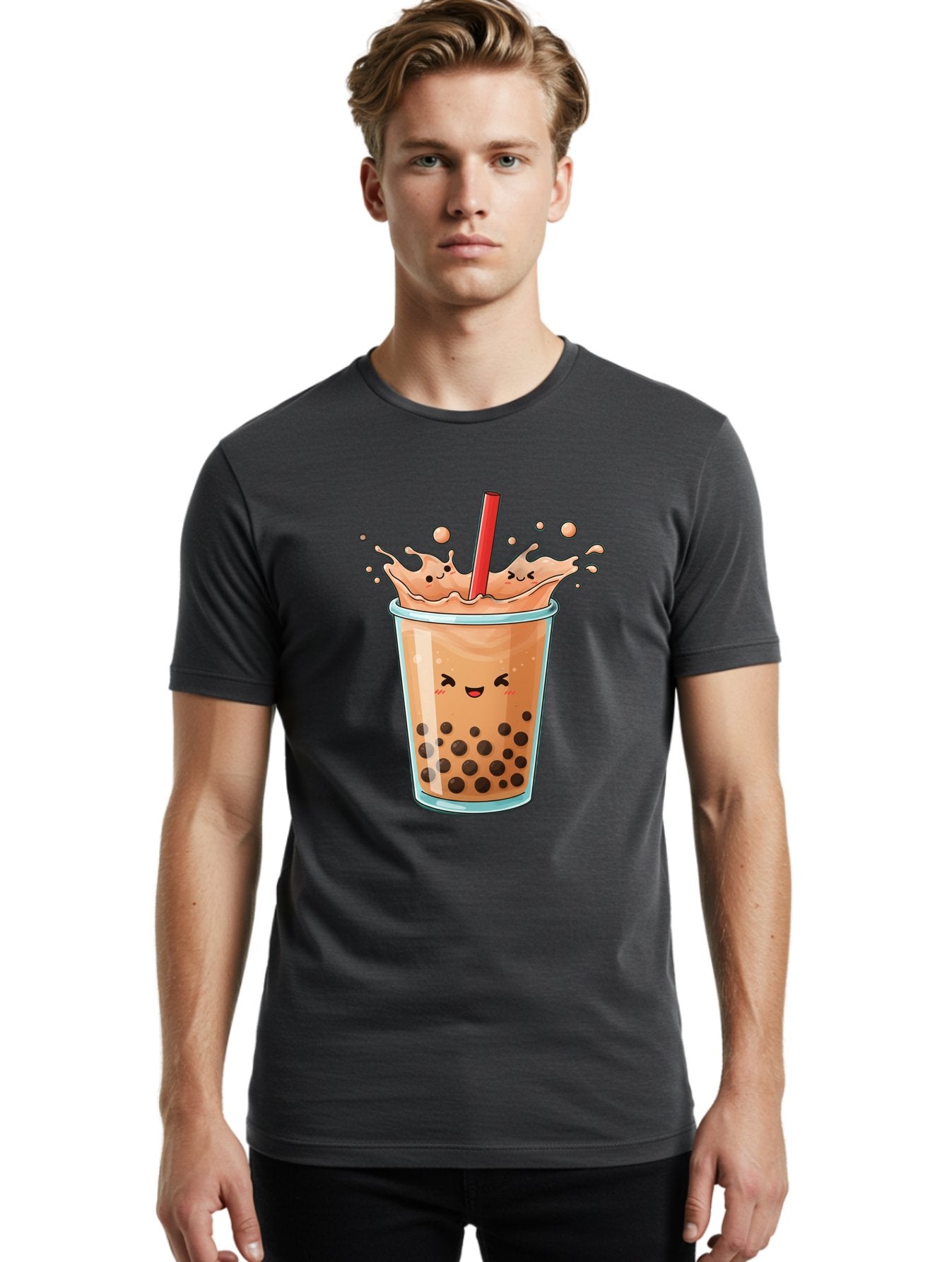 Bubble-Tea-17 Men'S Graphic Tee, 100% Cotton, Comfortable Casual Summer Wear, Machine Washable, Boba Tea With Straw, Cartoon Bubble Tea, Milk Tea With Bubbles, Cute Drink, Boba Drink, Tapioca Pearls, Kawaii Bubble Tea, Smiling Tea Bac697 24