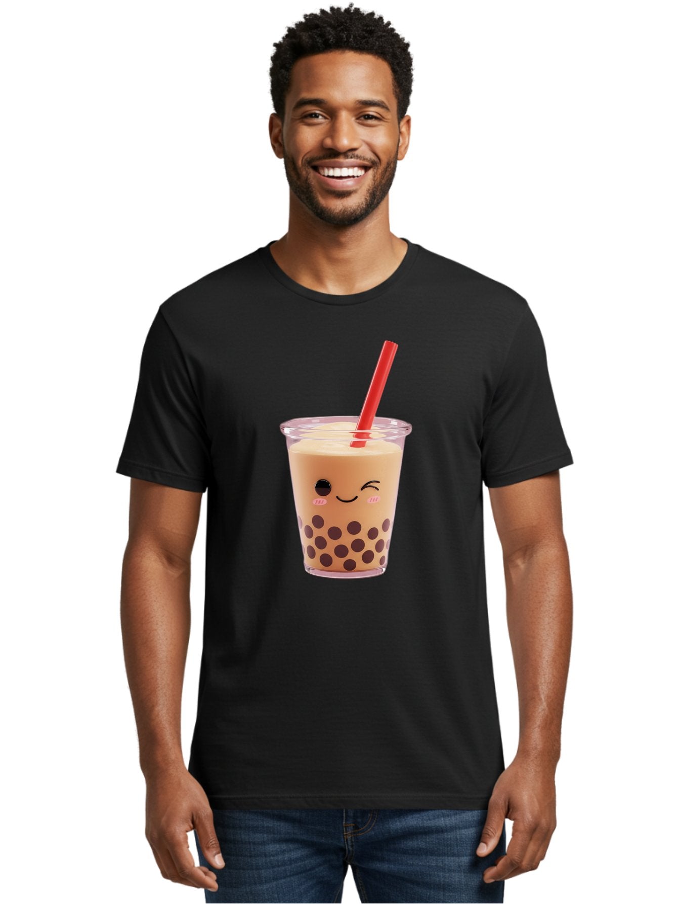 Bubble-Tea-19 Men'S Graphic Tee, 100% Cotton, Comfortable Casual Summer Wear, Machine Washable, Bubble Tea, Boba Tea, Milk Tea, Tapioca Pearls, Kawaii, Cute Drink, Tea Drink, Red Straw, Smiling Face, Adorable Beverage, Trendy Drink Bac699 17