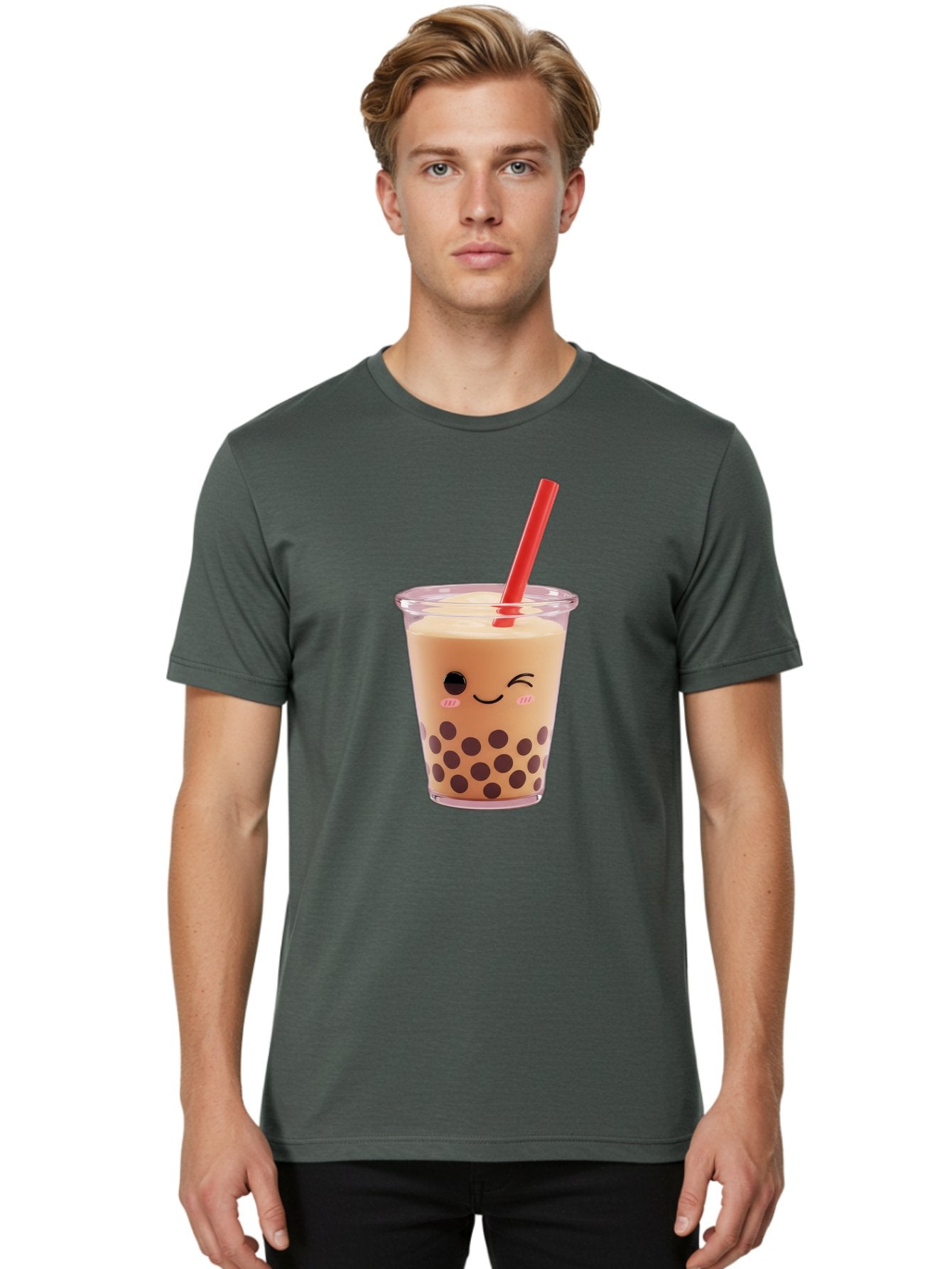 Bubble-Tea-19 Men'S Graphic Tee, 100% Cotton, Comfortable Casual Summer Wear, Machine Washable, Bubble Tea, Boba Tea, Milk Tea, Tapioca Pearls, Kawaii, Cute Drink, Tea Drink, Red Straw, Smiling Face, Adorable Beverage, Trendy Drink Bac699 26