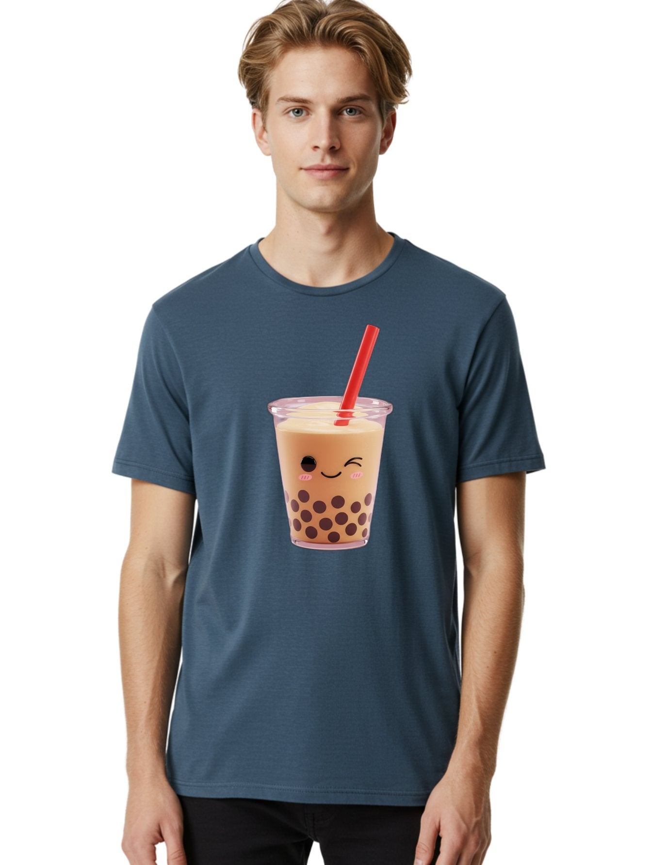 Bubble-Tea-19 Men'S Graphic Tee, 100% Cotton, Comfortable Casual Summer Wear, Machine Washable, Bubble Tea, Boba Tea, Milk Tea, Tapioca Pearls, Kawaii, Cute Drink, Tea Drink, Red Straw, Smiling Face, Adorable Beverage, Trendy Drink Bac699 20
