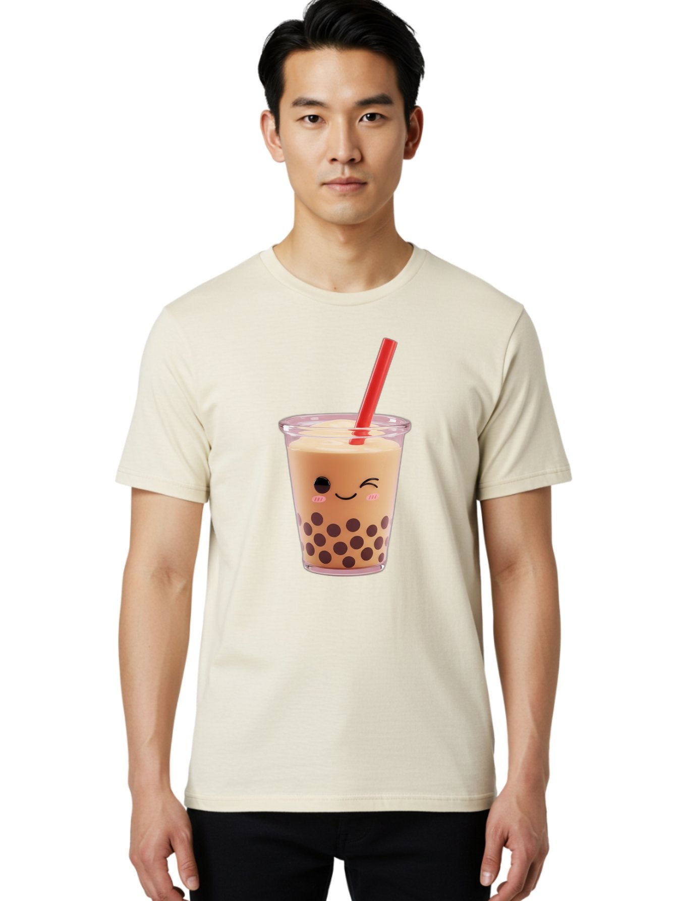 Bubble-Tea-19 Men'S Graphic Tee, 100% Cotton, Comfortable Casual Summer Wear, Machine Washable, Bubble Tea, Boba Tea, Milk Tea, Tapioca Pearls, Kawaii, Cute Drink, Tea Drink, Red Straw, Smiling Face, Adorable Beverage, Trendy Drink Bac699 24