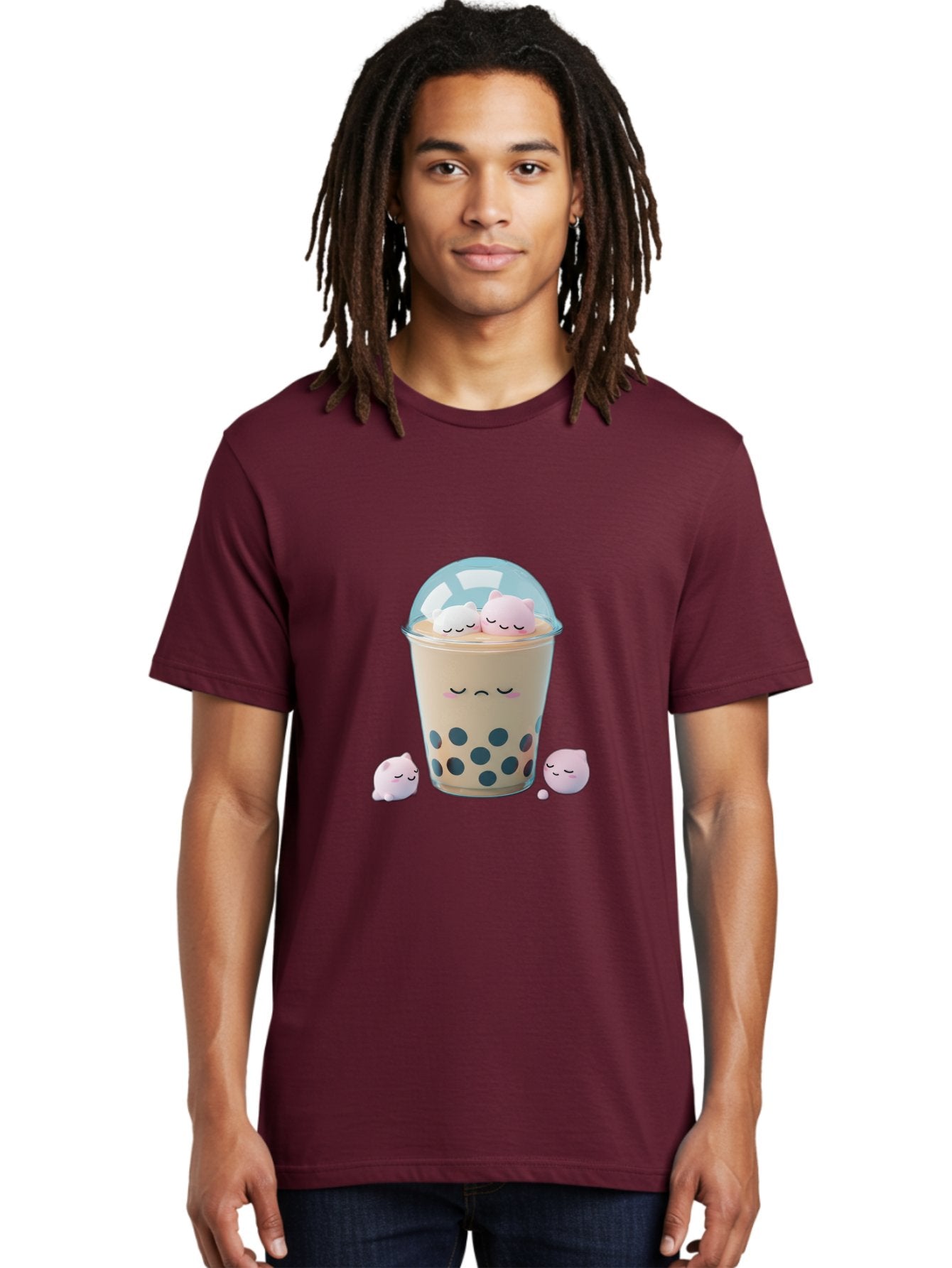 Bubble-Tea-2 Men'S Graphic Tee, 100% Cotton, Comfortable Casual Summer Wear, Machine Washable, Bubble Tea Drink, Milk Tea, Boba, Cute Beverage, Cartoon Illustration, Adorable Characters, Smiling Faces, Peaceful Atmosphere, Sweet Treats, Bac700 16