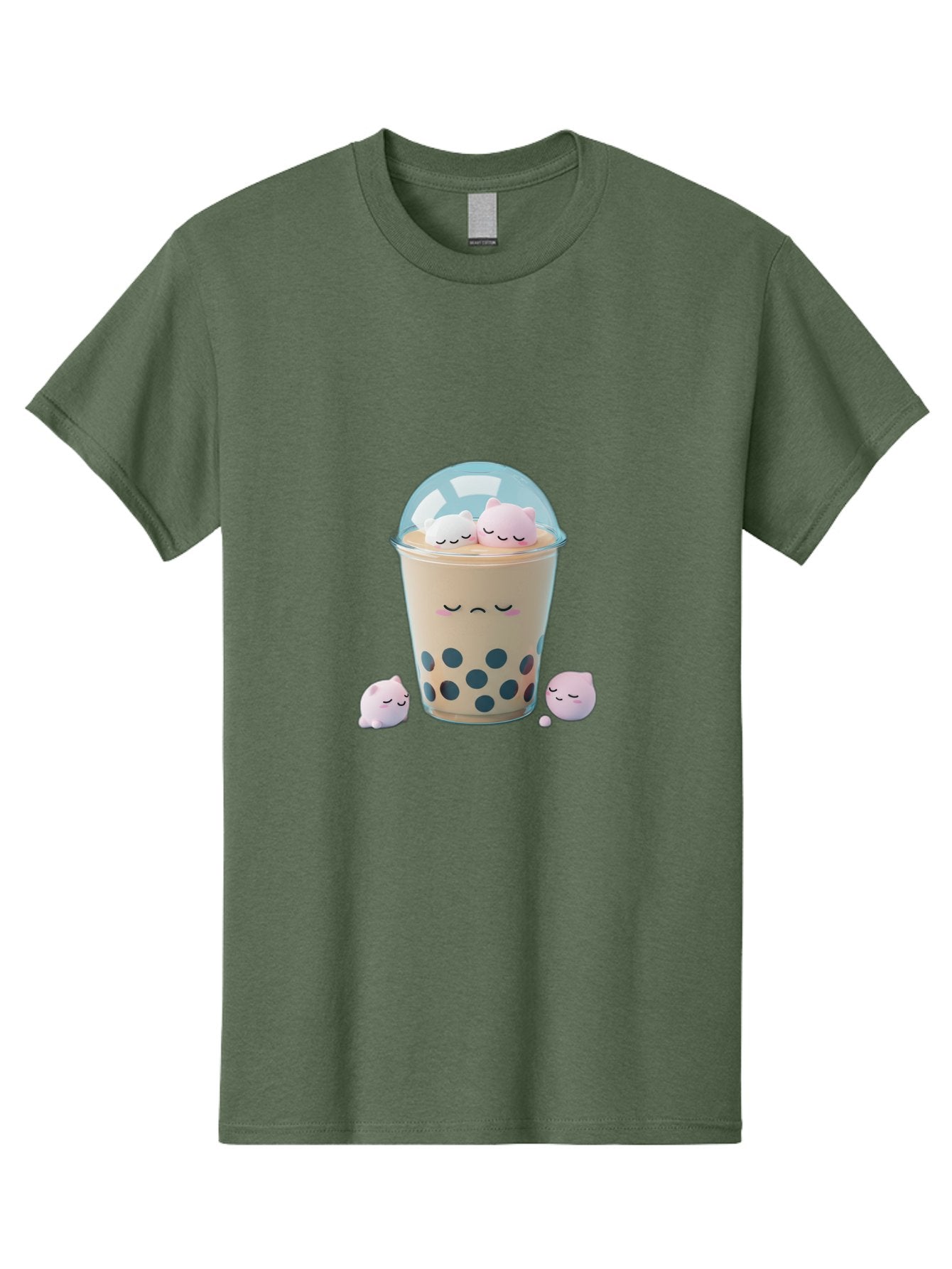 Bubble-Tea-2 Men'S Graphic Tee, 100% Cotton, Comfortable Casual Summer Wear, Machine Washable, Bubble Tea Drink, Milk Tea, Boba, Cute Beverage, Cartoon Illustration, Adorable Characters, Smiling Faces, Peaceful Atmosphere, Sweet Treats, Bac700 3