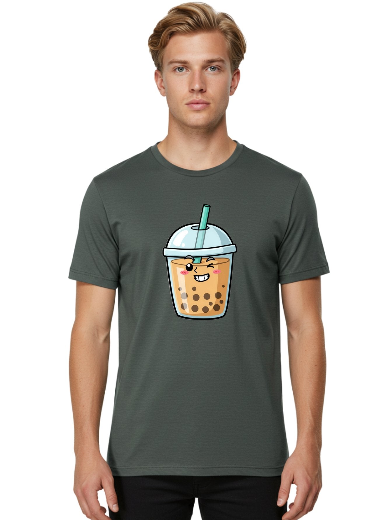 Bubble-Tea-22 Men'S Graphic Tee, 100% Cotton, Comfortable Casual Summer Wear, Machine Washable, Boba Tea, Cartoon Bubble Tea, Smiling Drink, Tea With Straw, Milk Tea, Tea Bubbles, Winking Face, Cute Beverage, Fun Drink, Playful Tea, Bac703 20