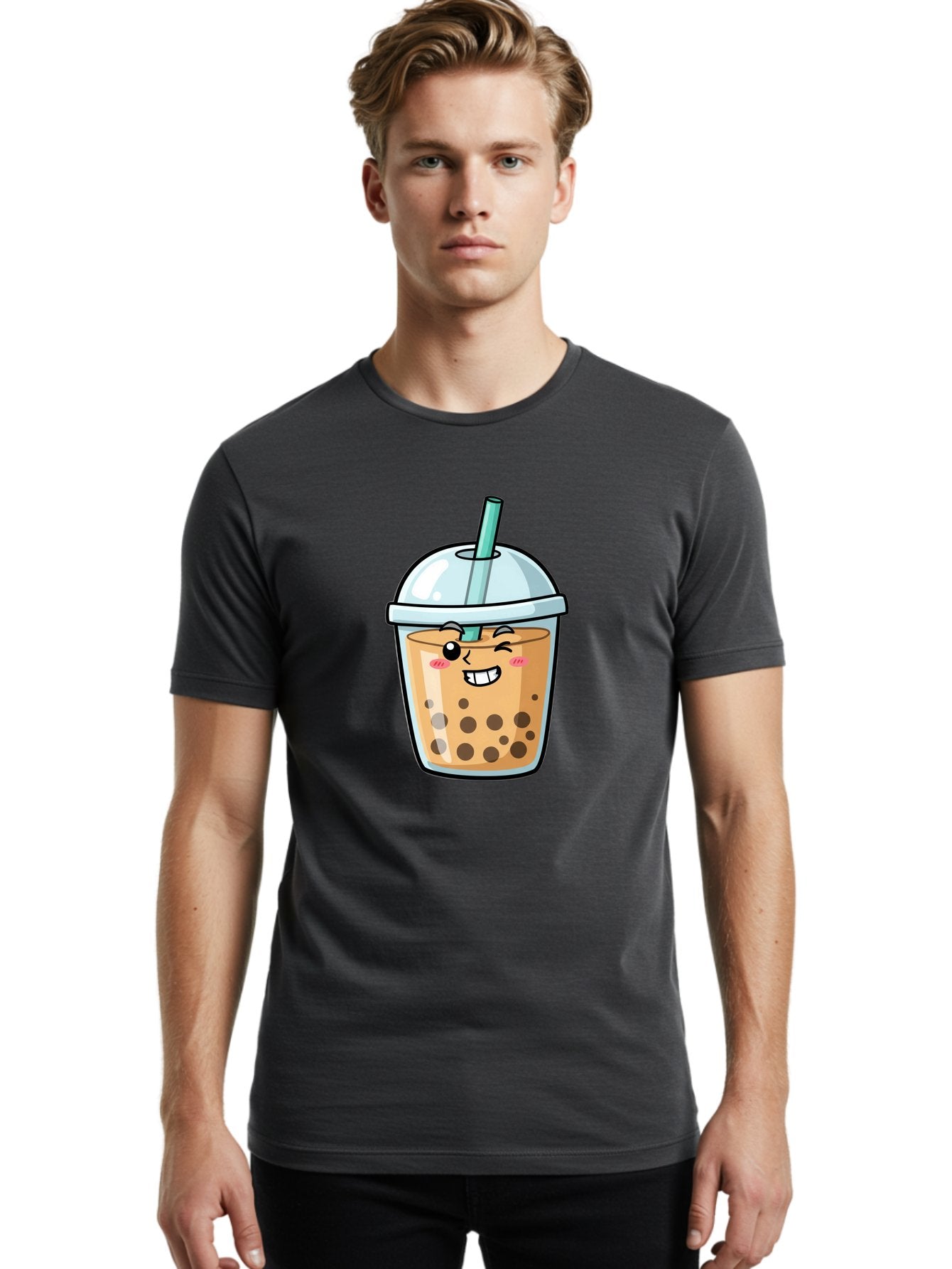 Bubble-Tea-22 Men'S Graphic Tee, 100% Cotton, Comfortable Casual Summer Wear, Machine Washable, Boba Tea, Cartoon Bubble Tea, Smiling Drink, Tea With Straw, Milk Tea, Tea Bubbles, Winking Face, Cute Beverage, Fun Drink, Playful Tea, Bac703 17