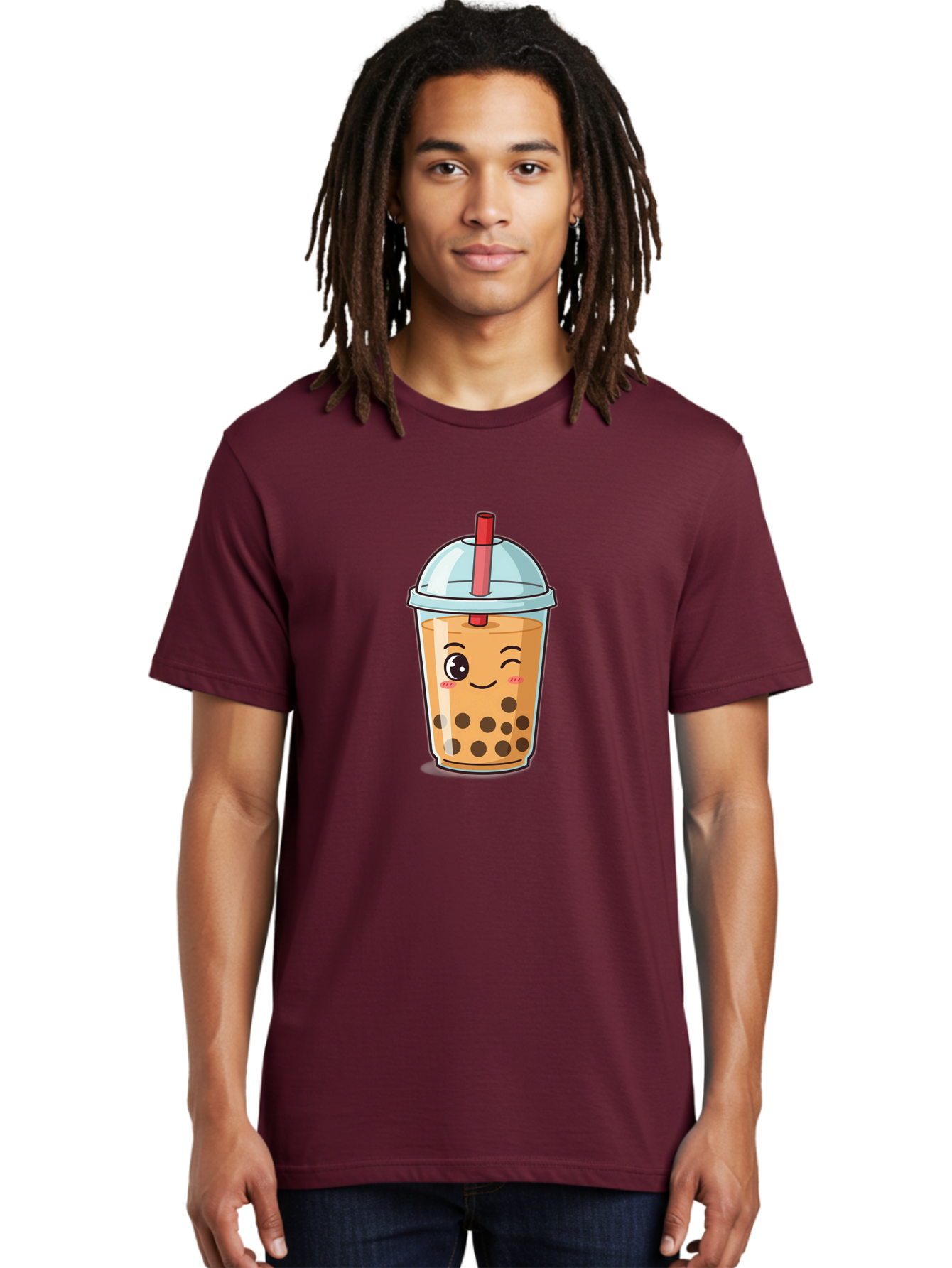Bubble-Tea-23 Men'S Graphic Tee, 100% Cotton, Comfortable Casual Summer Wear, Machine Washable, Cartoon Boba Tea, Bubble Tea Drink, Animated Beverage, Smiling Face, Winking Eye, Cute Character, Boba Drink, Tea With Boba, Boba Love, Tea Culture Bac704 21