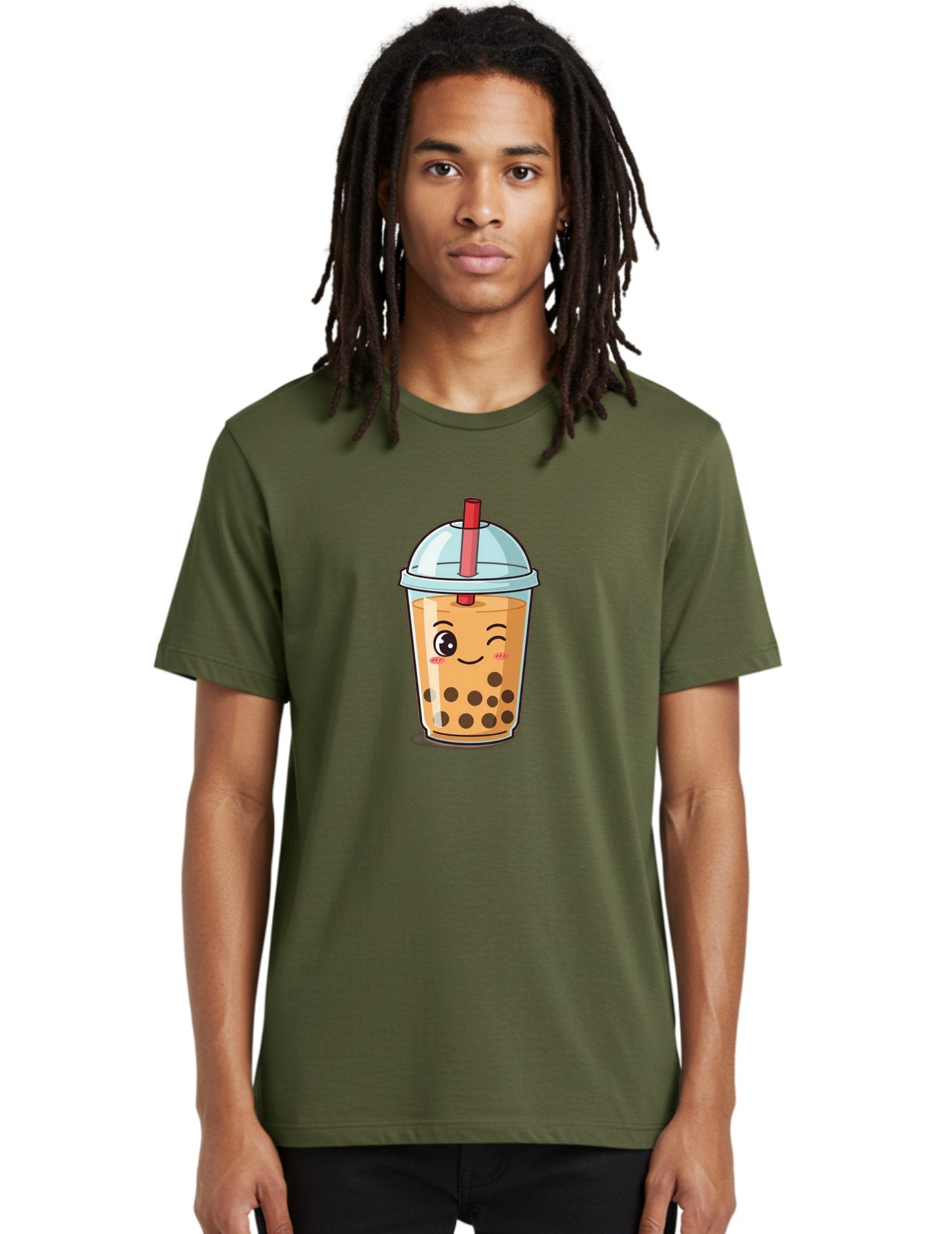 Bubble-Tea-23 Men'S Graphic Tee, 100% Cotton, Comfortable Casual Summer Wear, Machine Washable, Cartoon Boba Tea, Bubble Tea Drink, Animated Beverage, Smiling Face, Winking Eye, Cute Character, Boba Drink, Tea With Boba, Boba Love, Tea Culture Bac704 16