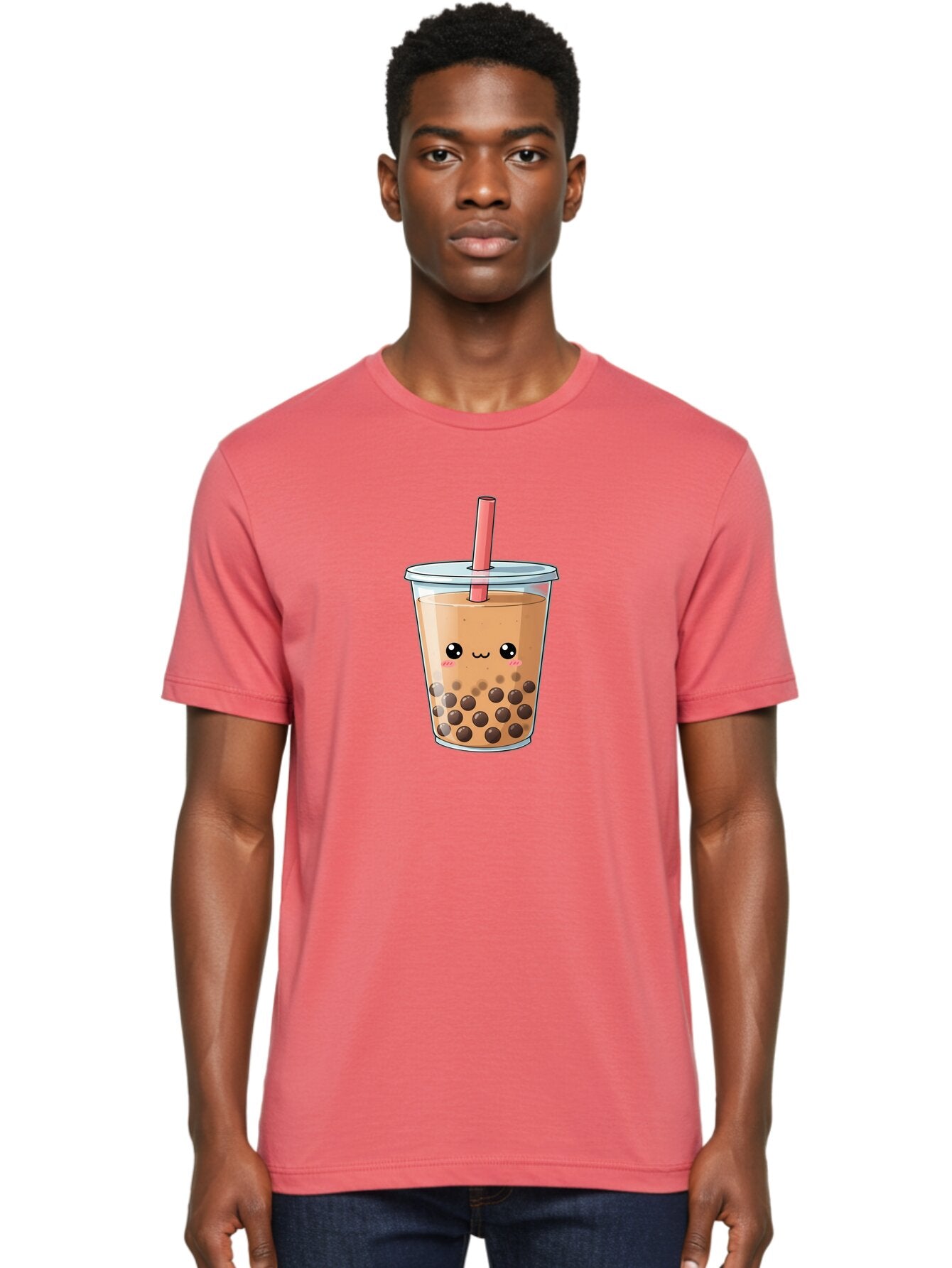 Bubble-Tea-5 Men'S Graphic Tee, 100% Cotton, Comfortable Casual Summer Wear, Machine Washable, Boba Tea, Milk Tea, Bubble Tea, Cute Drink, Cartoon Character, Adorable Face, Happy Expression, Brown Bubbles, Pink Straw, Iced Tea, Tea Culture, Bac707 17