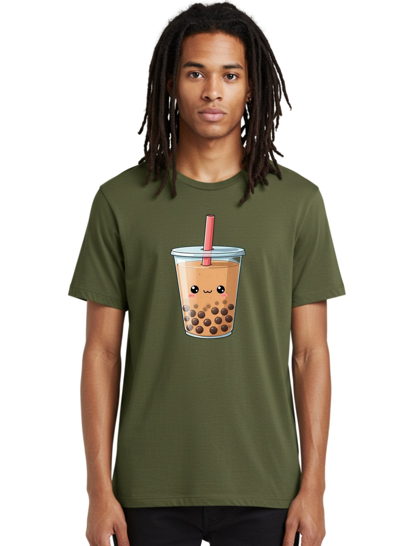 Bubble-Tea-5 Men'S Graphic Tee, 100% Cotton, Comfortable Casual Summer Wear, Machine Washable, Boba Tea, Milk Tea, Bubble Tea, Cute Drink, Cartoon Character, Adorable Face, Happy Expression, Brown Bubbles, Pink Straw, Iced Tea, Tea Culture, Bac707 29
