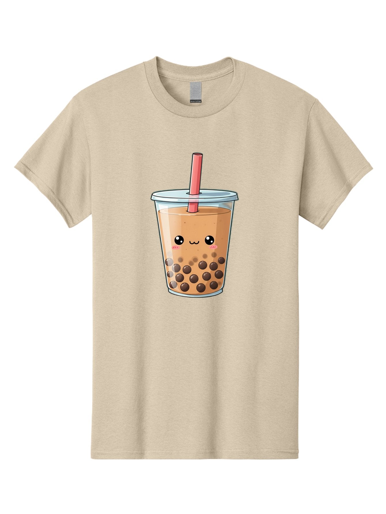 Bubble-Tea-5 Men'S Graphic Tee, 100% Cotton, Comfortable Casual Summer Wear, Machine Washable, Boba Tea, Milk Tea, Bubble Tea, Cute Drink, Cartoon Character, Adorable Face, Happy Expression, Brown Bubbles, Pink Straw, Iced Tea, Tea Culture, Bac707 13