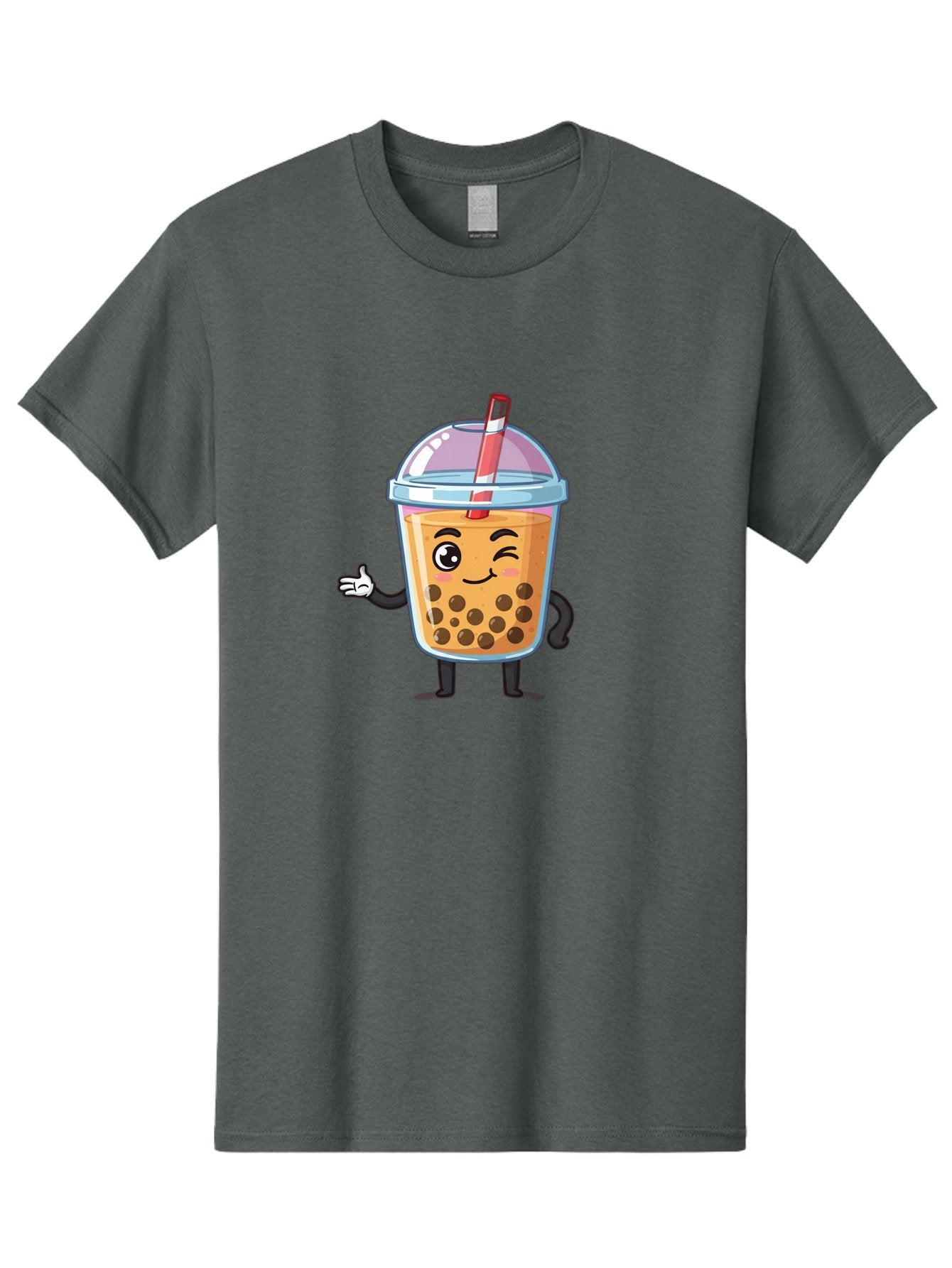 Bubble-Tea-Character Men'S Graphic Tee, 100% Cotton, Comfortable Casual Summer Wear, Machine Washable, Bubble Tea, Boba Drink, Cartoon Character, Cute Mascot, Smiling Face, Winking Eye, Straw, Boba Balls, Tea Cup, Drink Straw, Happy Face, Bac712 8