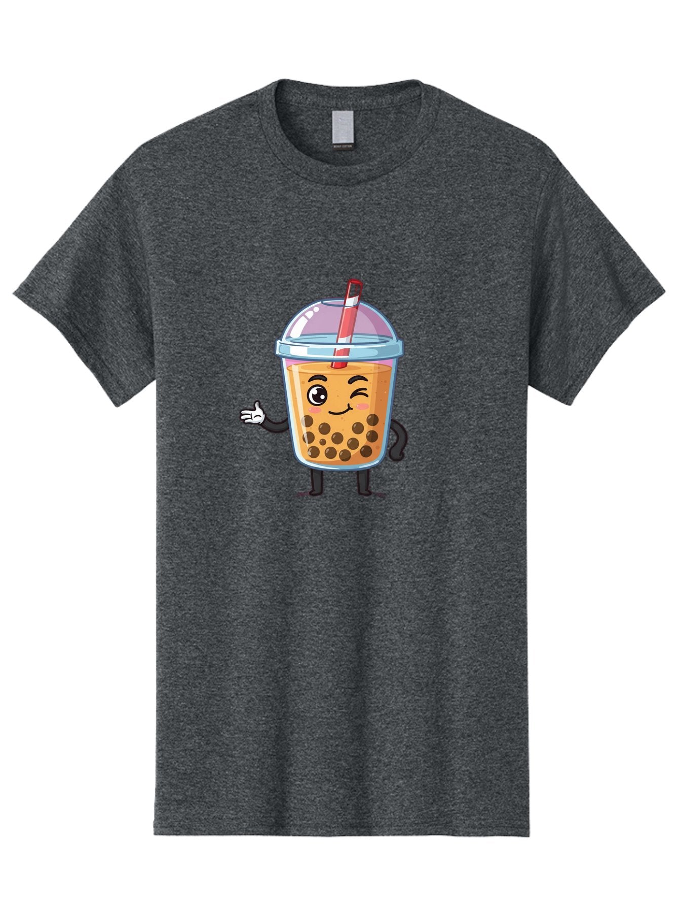 Bubble-Tea-Character Men'S Graphic Tee, 100% Cotton, Comfortable Casual Summer Wear, Machine Washable, Bubble Tea, Boba Drink, Cartoon Character, Cute Mascot, Smiling Face, Winking Eye, Straw, Boba Balls, Tea Cup, Drink Straw, Happy Face, Bac712 7