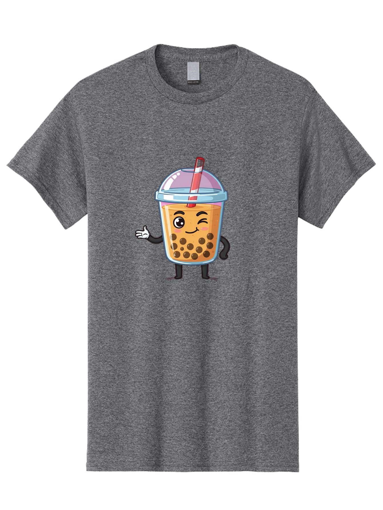 Bubble-Tea-Character Men'S Graphic Tee, 100% Cotton, Comfortable Casual Summer Wear, Machine Washable, Bubble Tea, Boba Drink, Cartoon Character, Cute Mascot, Smiling Face, Winking Eye, Straw, Boba Balls, Tea Cup, Drink Straw, Happy Face, Bac712 5