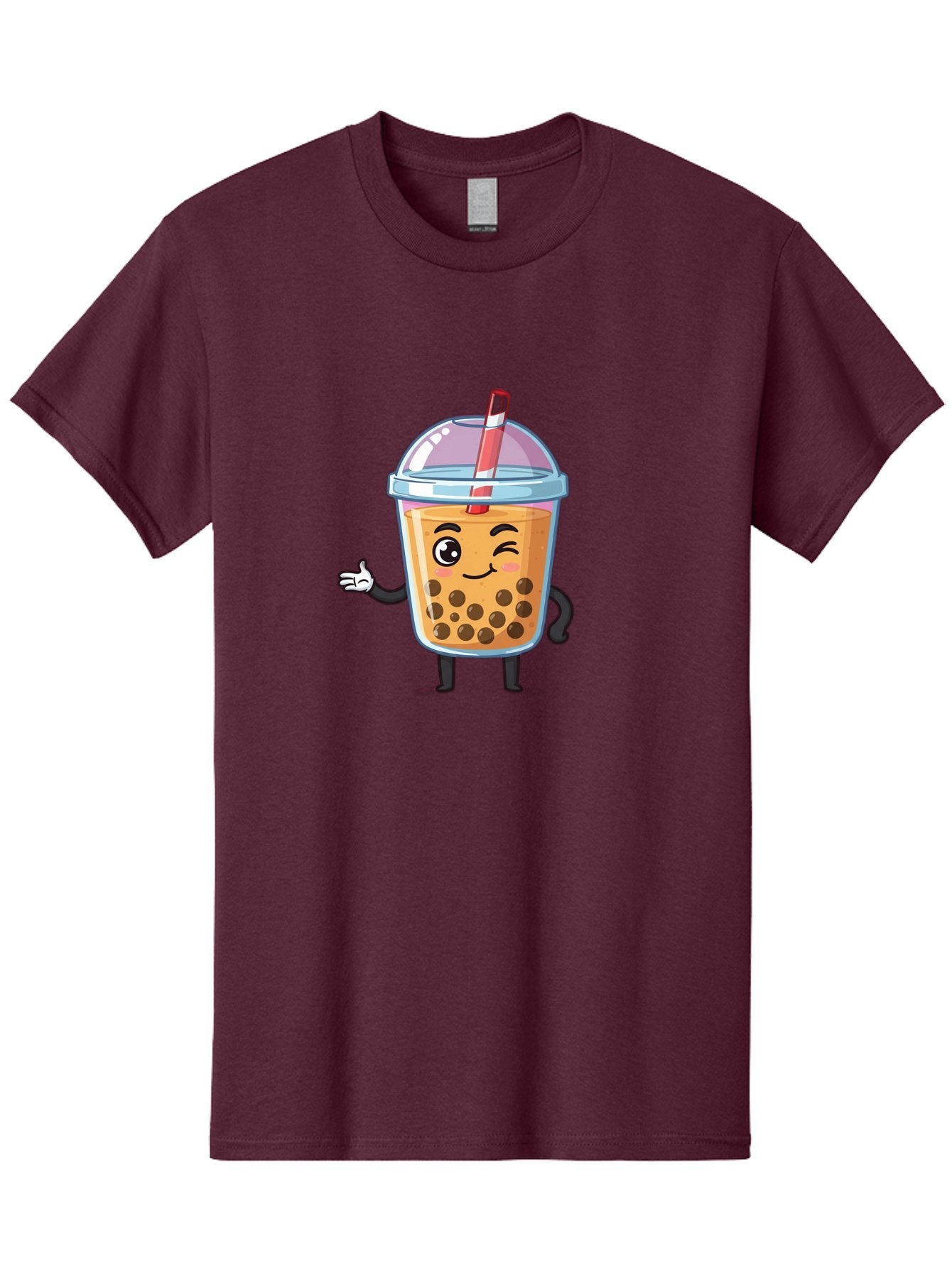 Bubble-Tea-Character Men'S Graphic Tee, 100% Cotton, Comfortable Casual Summer Wear, Machine Washable, Bubble Tea, Boba Drink, Cartoon Character, Cute Mascot, Smiling Face, Winking Eye, Straw, Boba Balls, Tea Cup, Drink Straw, Happy Face, Bac712