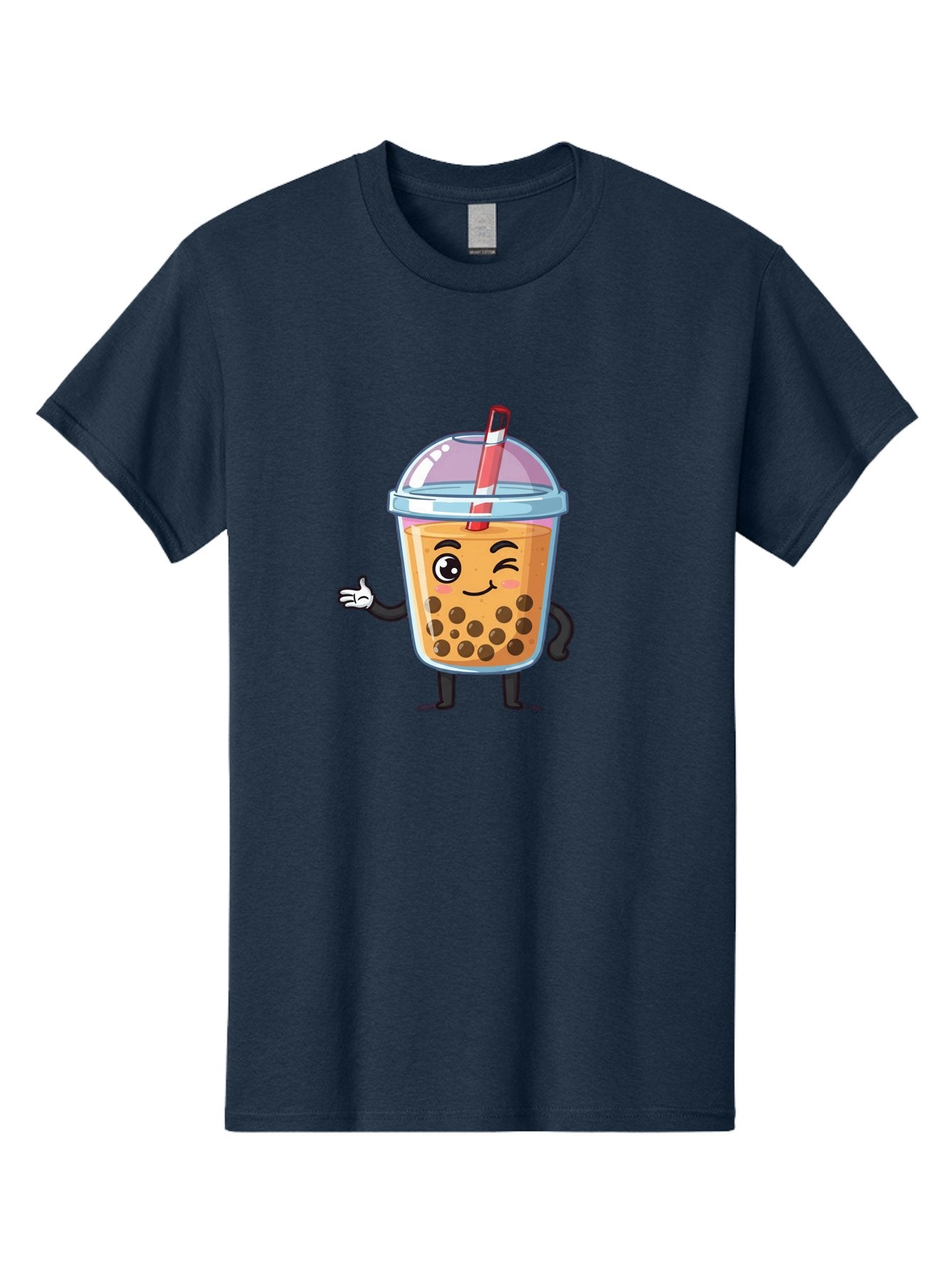 Bubble-Tea-Character Men'S Graphic Tee, 100% Cotton, Comfortable Casual Summer Wear, Machine Washable, Bubble Tea, Boba Drink, Cartoon Character, Cute Mascot, Smiling Face, Winking Eye, Straw, Boba Balls, Tea Cup, Drink Straw, Happy Face, Bac712 10