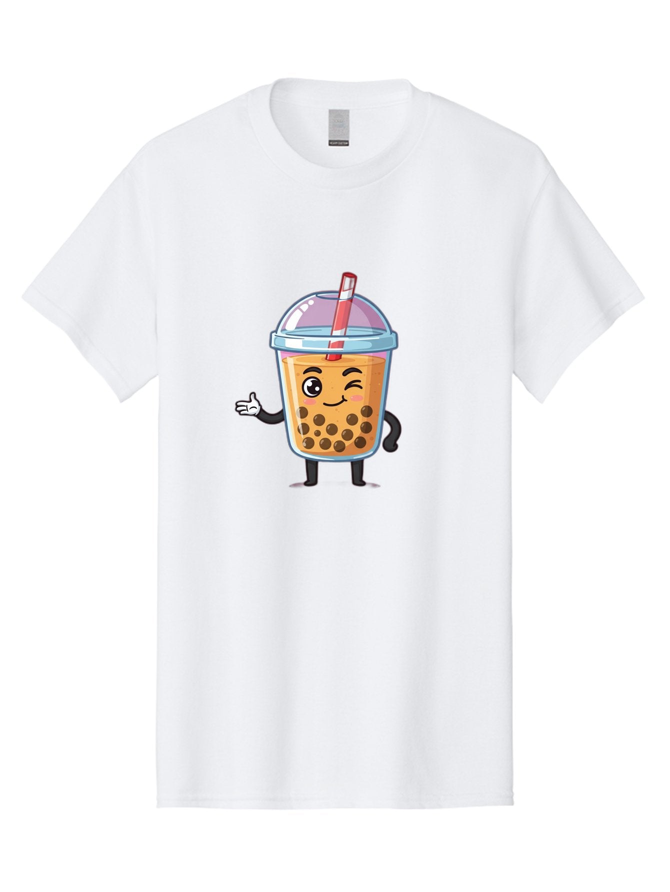 Bubble-Tea-Character Men'S Graphic Tee, 100% Cotton, Comfortable Casual Summer Wear, Machine Washable, Bubble Tea, Boba Drink, Cartoon Character, Cute Mascot, Smiling Face, Winking Eye, Straw, Boba Balls, Tea Cup, Drink Straw, Happy Face, Bac712 11