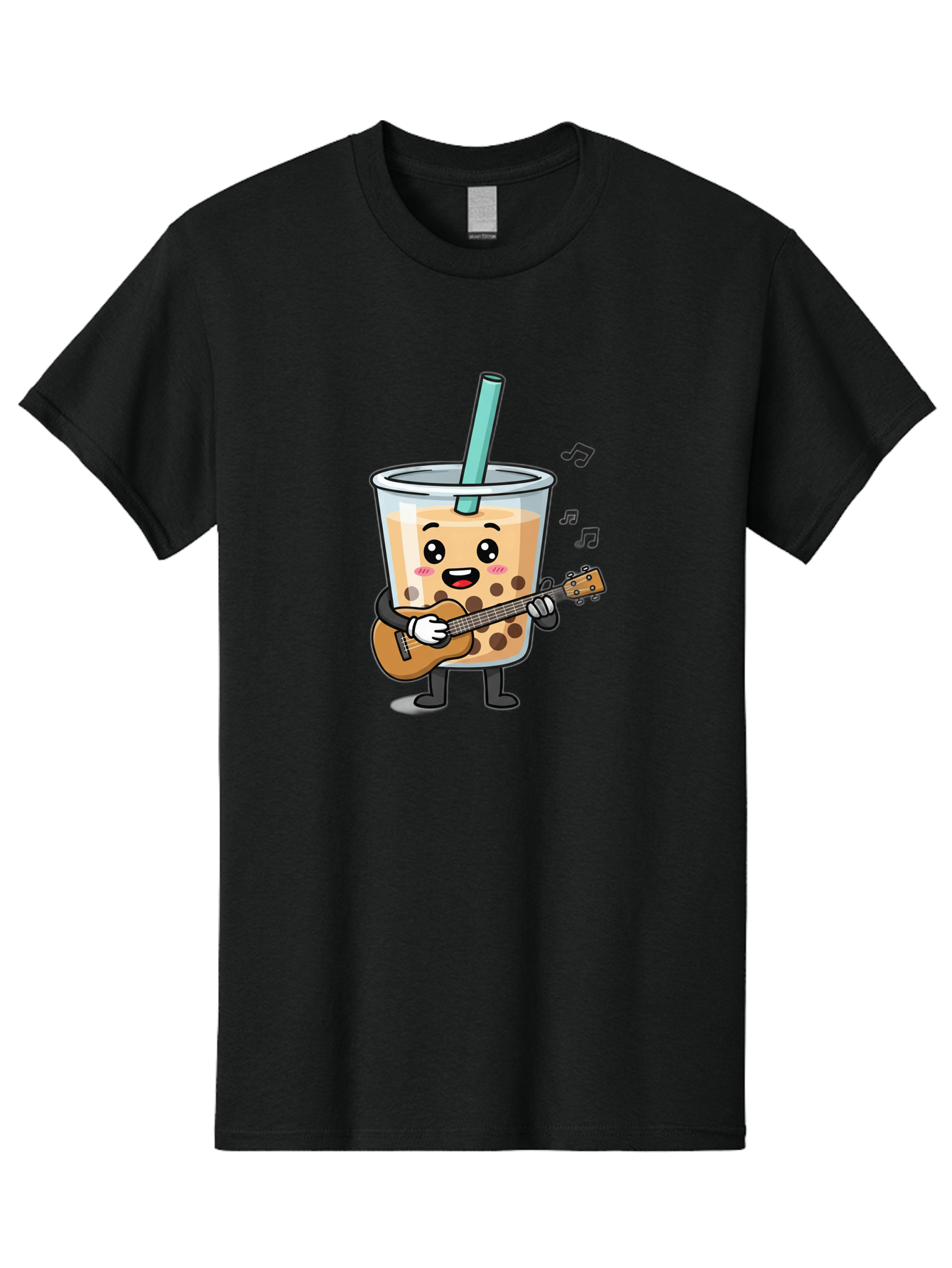 Bubble-Tea-With-Ukulele Men'S Graphic Tee, 100% Cotton, Comfortable Casual Summer Wear, Machine Washable, Boba Tea Playing Guitar, Cute Cartoon Character, Bubble Tea Mascot, Music Lover, Fun Beverage, Kawaii, Milk Tea, Quirky Illustration Bac713 6