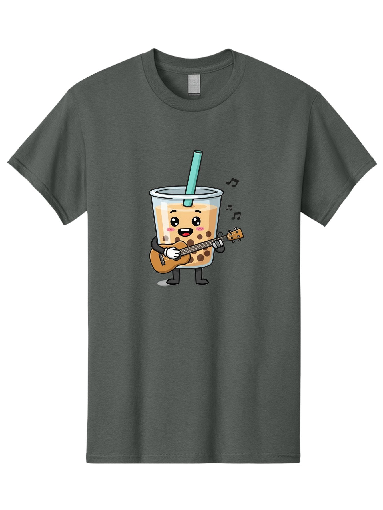 Bubble-Tea-With-Ukulele Men'S Graphic Tee, 100% Cotton, Comfortable Casual Summer Wear, Machine Washable, Boba Tea Playing Guitar, Cute Cartoon Character, Bubble Tea Mascot, Music Lover, Fun Beverage, Kawaii, Milk Tea, Quirky Illustration Bac713 9