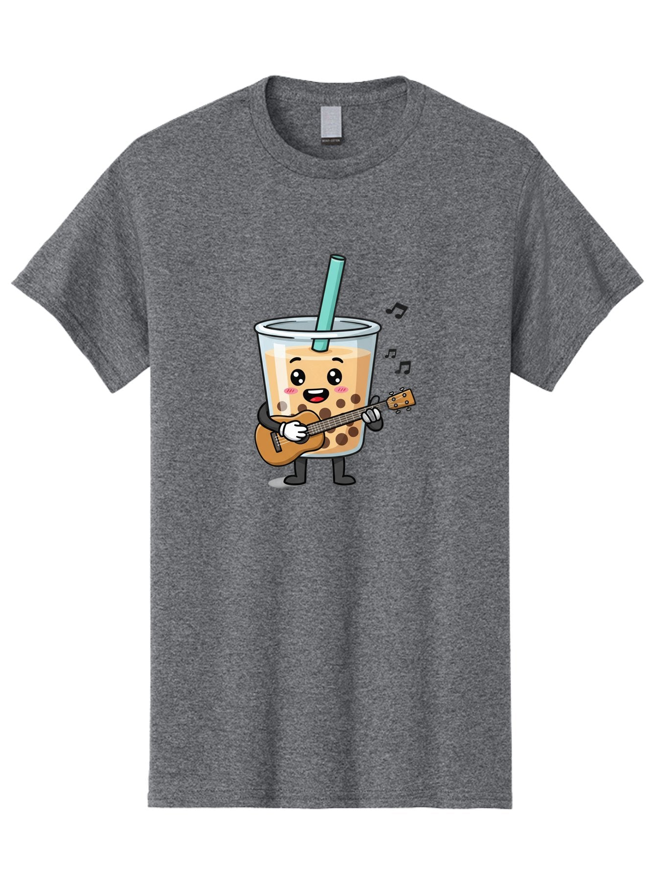 Bubble-Tea-With-Ukulele Men'S Graphic Tee, 100% Cotton, Comfortable Casual Summer Wear, Machine Washable, Boba Tea Playing Guitar, Cute Cartoon Character, Bubble Tea Mascot, Music Lover, Fun Beverage, Kawaii, Milk Tea, Quirky Illustration Bac713 13
