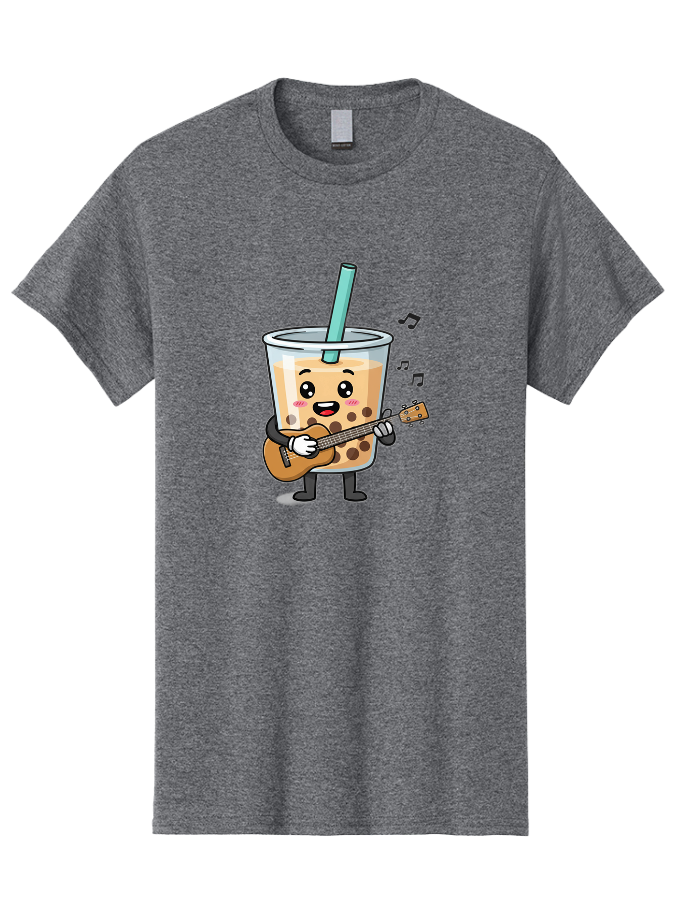 Bubble-Tea-With-Ukulele Men'S Graphic Tee, 100% Cotton, Comfortable Casual Summer Wear, Machine Washable, Boba Tea Playing Guitar, Cute Cartoon Character, Bubble Tea Mascot, Music Lover, Fun Beverage, Kawaii, Milk Tea, Quirky Illustration Bac713 15