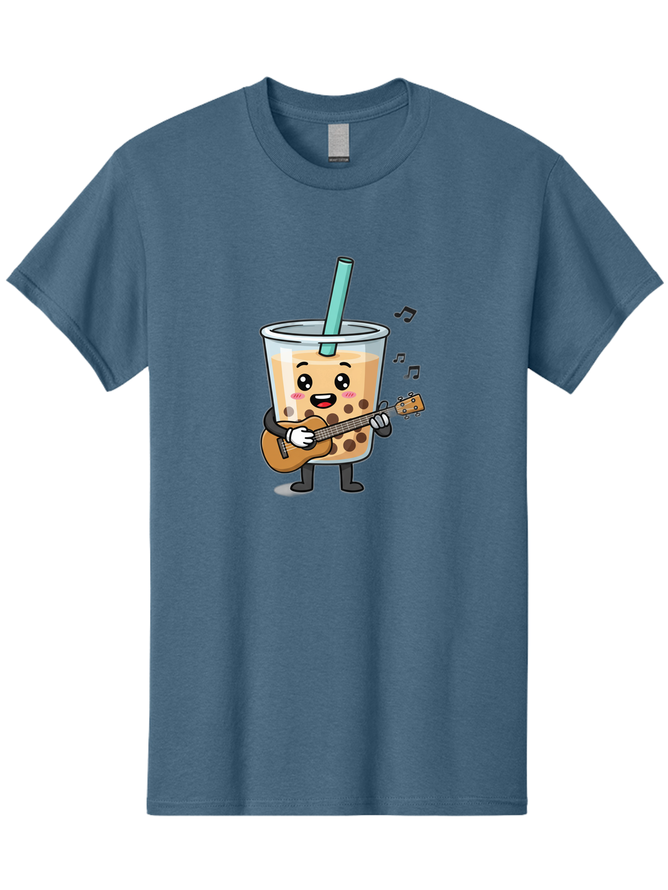 Bubble-Tea-With-Ukulele Men'S Graphic Tee, 100% Cotton, Comfortable Casual Summer Wear, Machine Washable, Boba Tea Playing Guitar, Cute Cartoon Character, Bubble Tea Mascot, Music Lover, Fun Beverage, Kawaii, Milk Tea, Quirky Illustration Bac713 4