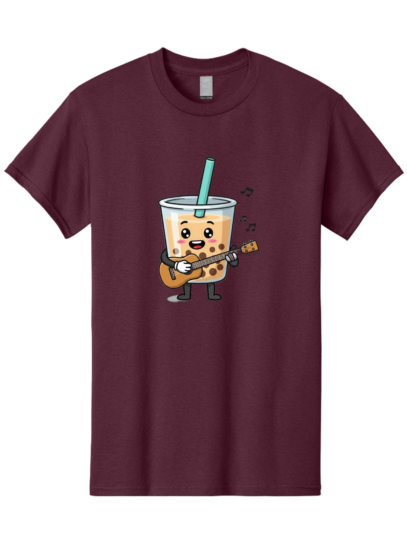 Bubble-Tea-With-Ukulele Men'S Graphic Tee, 100% Cotton, Comfortable Casual Summer Wear, Machine Washable, Boba Tea Playing Guitar, Cute Cartoon Character, Bubble Tea Mascot, Music Lover, Fun Beverage, Kawaii, Milk Tea, Quirky Illustration Bac713 3