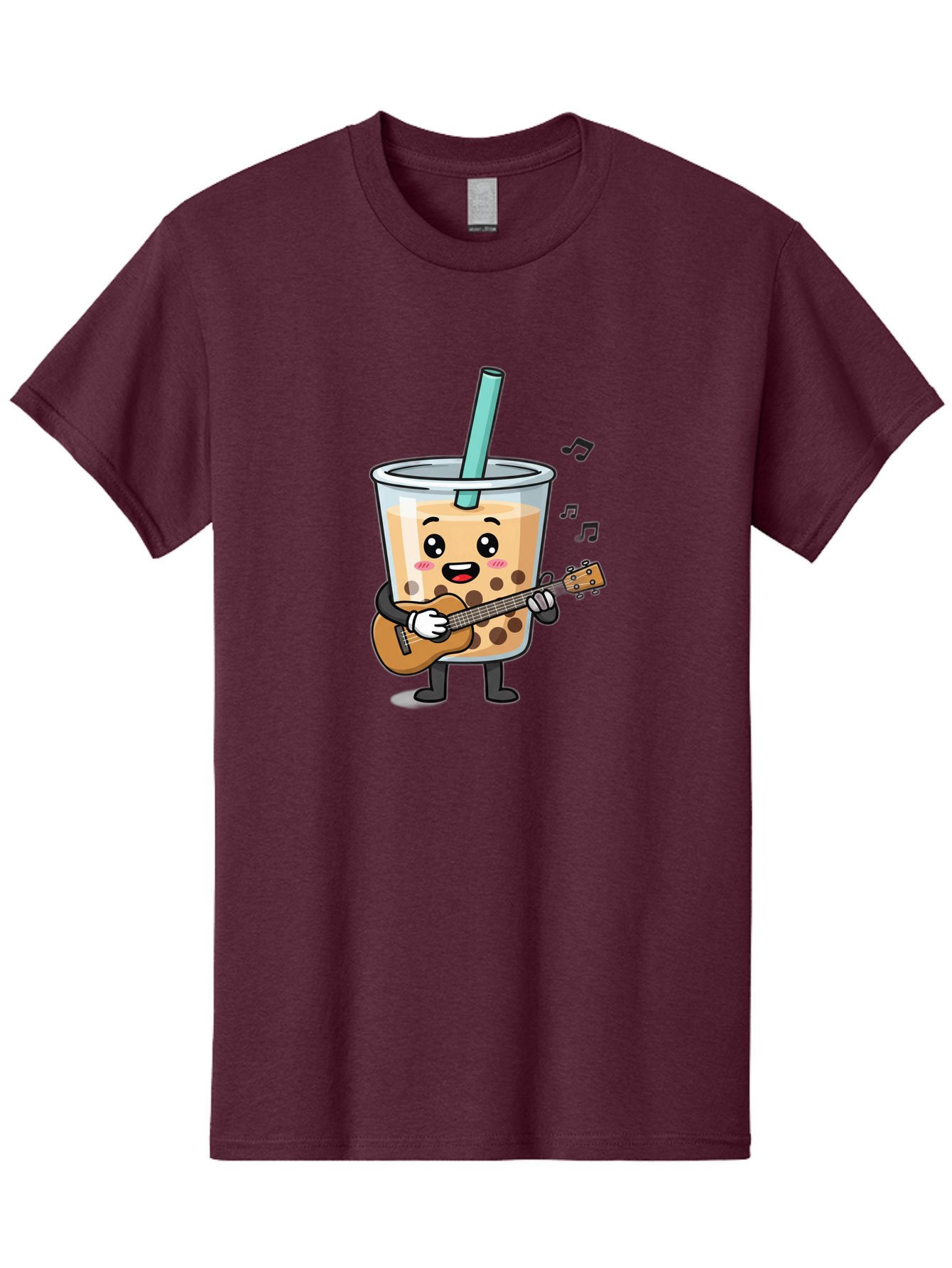 Bubble-Tea-With-Ukulele Men'S Graphic Tee, 100% Cotton, Comfortable Casual Summer Wear, Machine Washable, Boba Tea Playing Guitar, Cute Cartoon Character, Bubble Tea Mascot, Music Lover, Fun Beverage, Kawaii, Milk Tea, Quirky Illustration Bac713 9