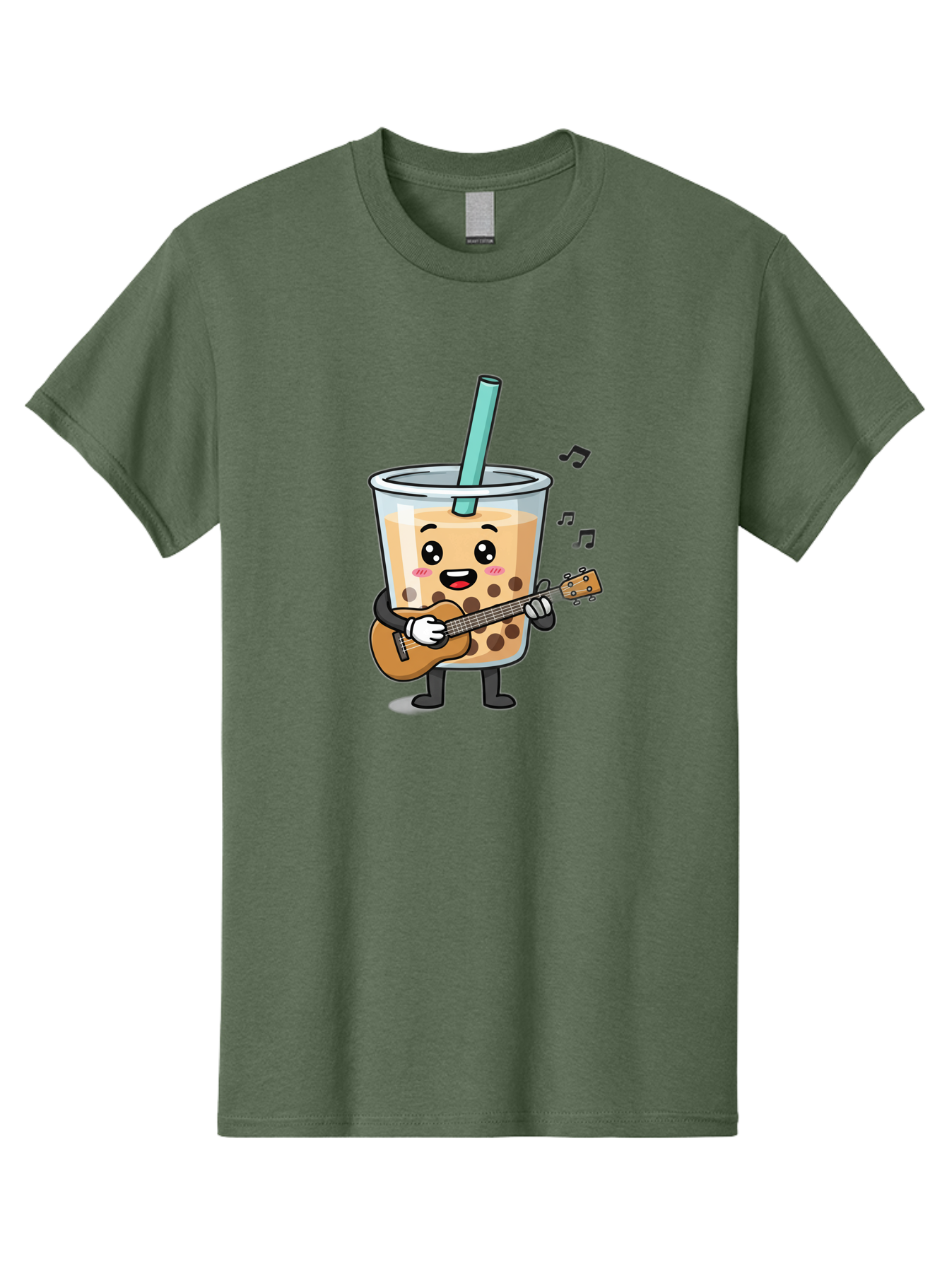Bubble-Tea-With-Ukulele Men'S Graphic Tee, 100% Cotton, Comfortable Casual Summer Wear, Machine Washable, Boba Tea Playing Guitar, Cute Cartoon Character, Bubble Tea Mascot, Music Lover, Fun Beverage, Kawaii, Milk Tea, Quirky Illustration Bac713 12