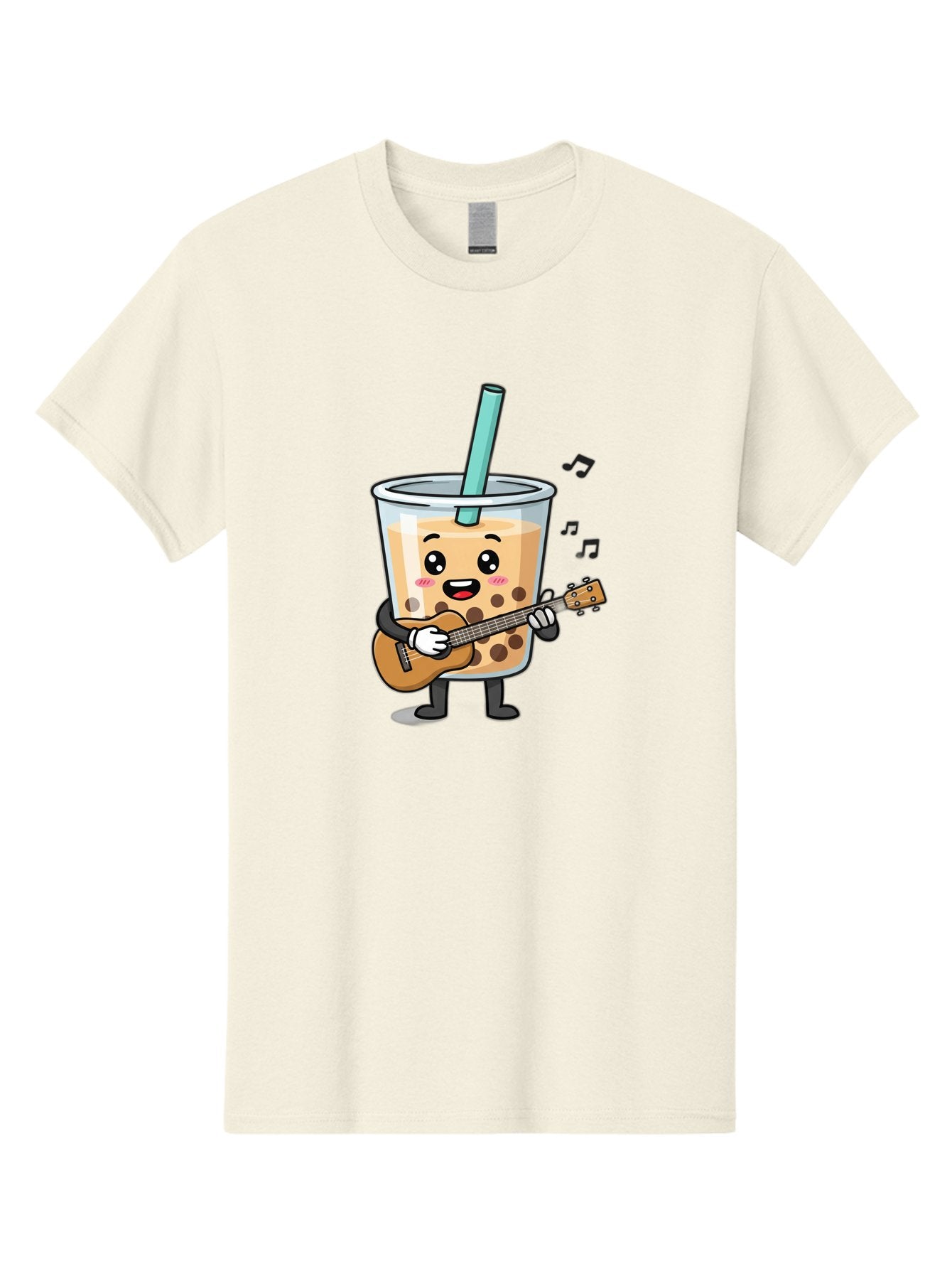 Bubble-Tea-With-Ukulele Men'S Graphic Tee, 100% Cotton, Comfortable Casual Summer Wear, Machine Washable, Boba Tea Playing Guitar, Cute Cartoon Character, Bubble Tea Mascot, Music Lover, Fun Beverage, Kawaii, Milk Tea, Quirky Illustration Bac713 15