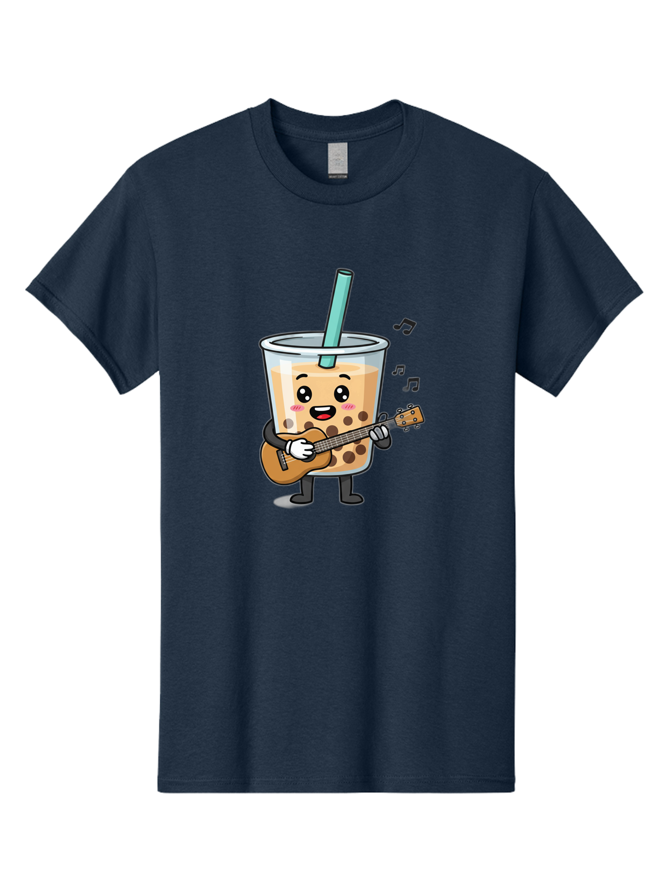 Bubble-Tea-With-Ukulele Men'S Graphic Tee, 100% Cotton, Comfortable Casual Summer Wear, Machine Washable, Boba Tea Playing Guitar, Cute Cartoon Character, Bubble Tea Mascot, Music Lover, Fun Beverage, Kawaii, Milk Tea, Quirky Illustration Bac713 8
