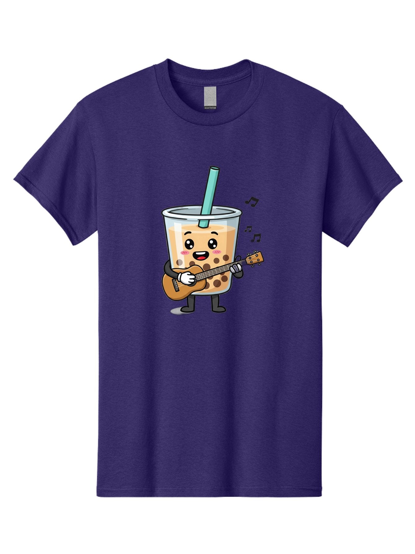 Bubble-Tea-With-Ukulele Men'S Graphic Tee, 100% Cotton, Comfortable Casual Summer Wear, Machine Washable, Boba Tea Playing Guitar, Cute Cartoon Character, Bubble Tea Mascot, Music Lover, Fun Beverage, Kawaii, Milk Tea, Quirky Illustration Bac713 10