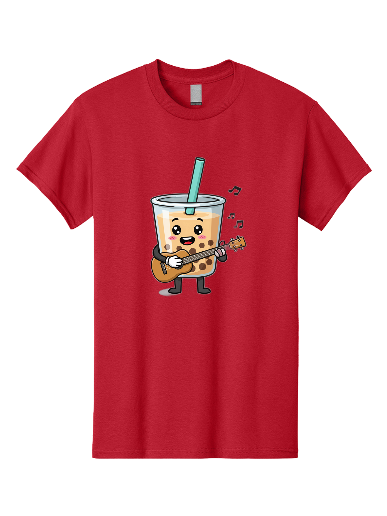 Bubble-Tea-With-Ukulele Men'S Graphic Tee, 100% Cotton, Comfortable Casual Summer Wear, Machine Washable, Boba Tea Playing Guitar, Cute Cartoon Character, Bubble Tea Mascot, Music Lover, Fun Beverage, Kawaii, Milk Tea, Quirky Illustration Bac713 11