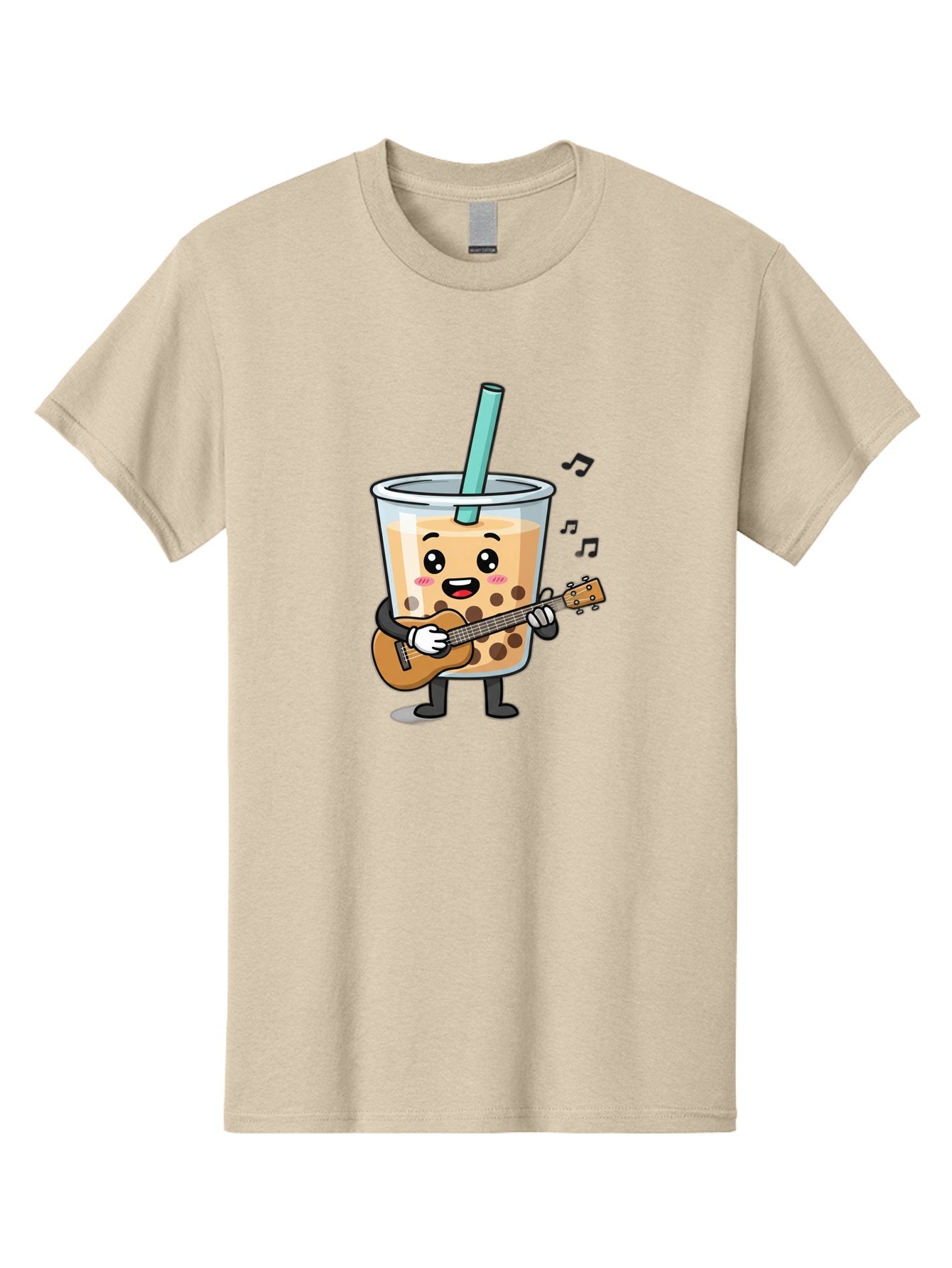 Bubble-Tea-With-Ukulele Men'S Graphic Tee, 100% Cotton, Comfortable Casual Summer Wear, Machine Washable, Boba Tea Playing Guitar, Cute Cartoon Character, Bubble Tea Mascot, Music Lover, Fun Beverage, Kawaii, Milk Tea, Quirky Illustration Bac713 7
