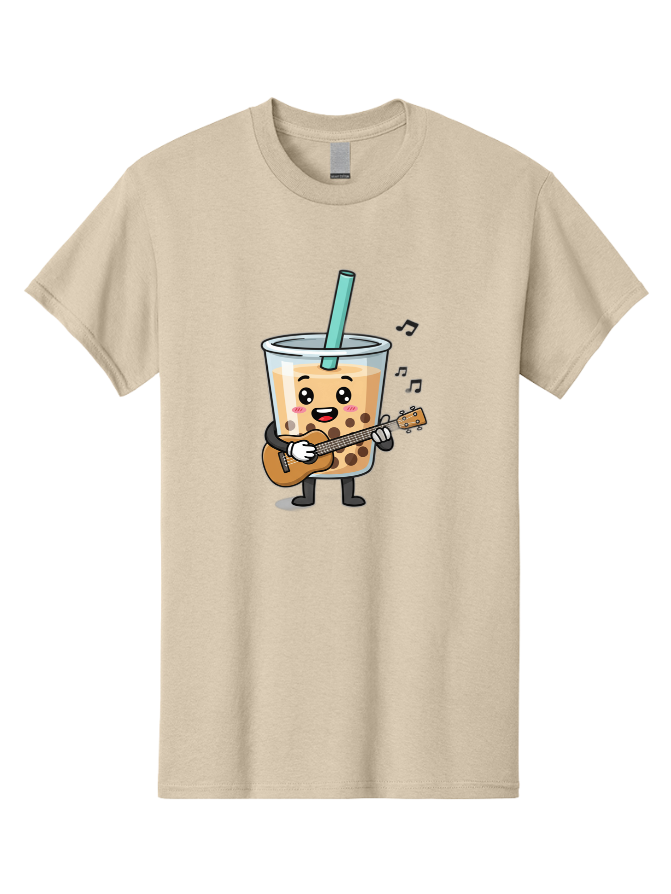 Bubble-Tea-With-Ukulele Men'S Graphic Tee, 100% Cotton, Comfortable Casual Summer Wear, Machine Washable, Boba Tea Playing Guitar, Cute Cartoon Character, Bubble Tea Mascot, Music Lover, Fun Beverage, Kawaii, Milk Tea, Quirky Illustration Bac713 13