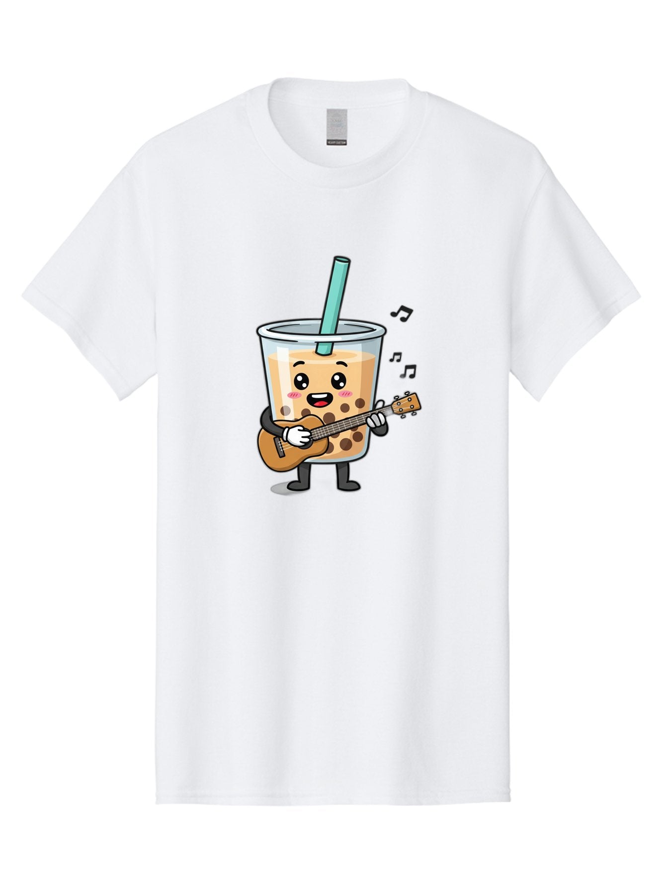 Bubble-Tea-With-Ukulele Men'S Graphic Tee, 100% Cotton, Comfortable Casual Summer Wear, Machine Washable, Boba Tea Playing Guitar, Cute Cartoon Character, Bubble Tea Mascot, Music Lover, Fun Beverage, Kawaii, Milk Tea, Quirky Illustration Bac713 6