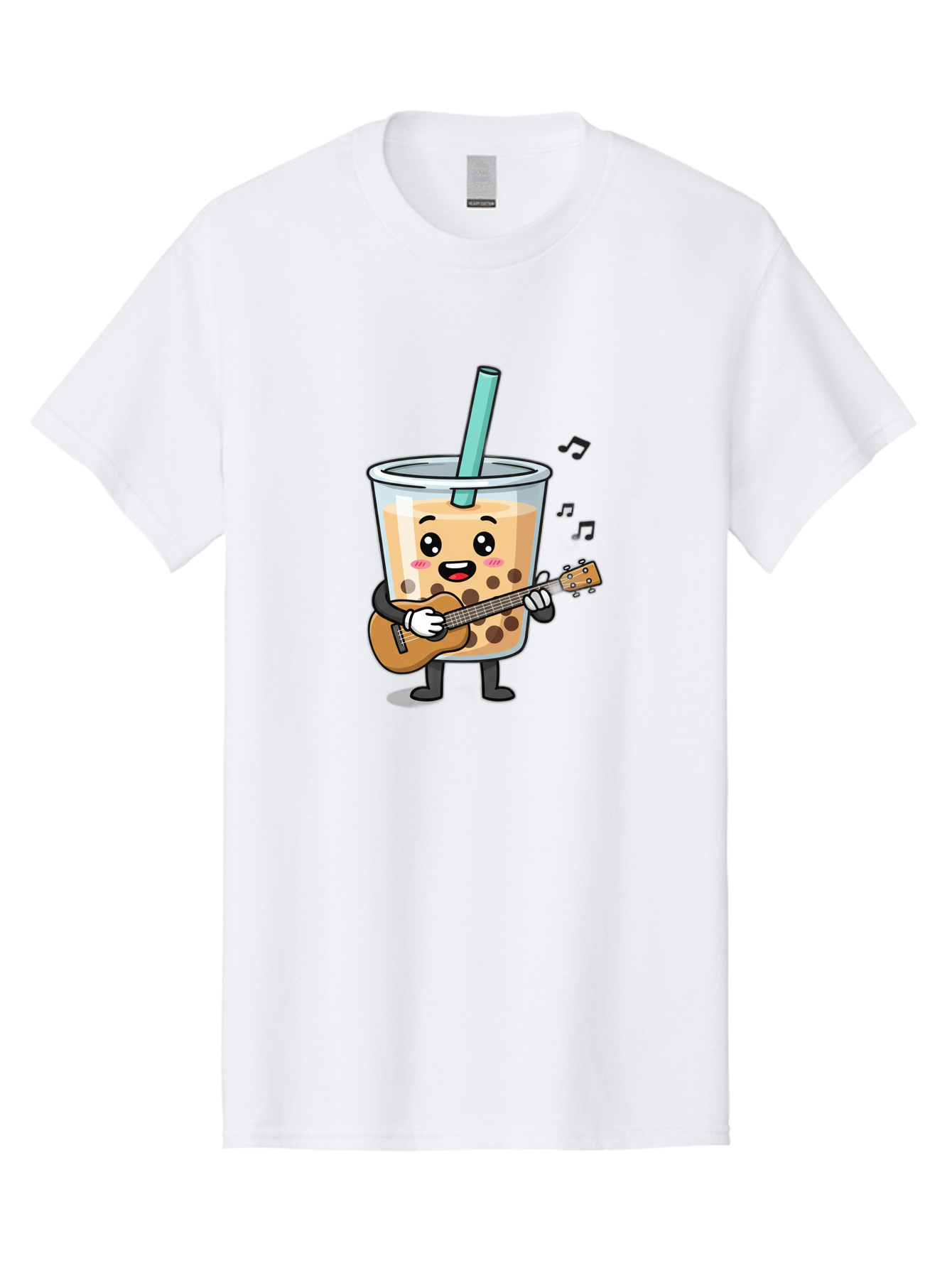 Bubble-Tea-With-Ukulele Men'S Graphic Tee, 100% Cotton, Comfortable Casual Summer Wear, Machine Washable, Boba Tea Playing Guitar, Cute Cartoon Character, Bubble Tea Mascot, Music Lover, Fun Beverage, Kawaii, Milk Tea, Quirky Illustration Bac713 7