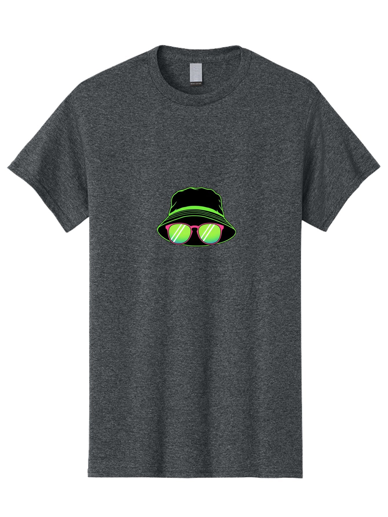 Bucket-Hat-Sunglasses Men'S Graphic Tee, 100% Cotton, Comfortable Casual Summer Wear, Machine Washable, Black Hat, Pink Sunglasses, Green Lenses, White Highlights, Stylish Accessory, Fashion Statement, Trendy Look, Cool Vibe, Hipster Style Bac718 14