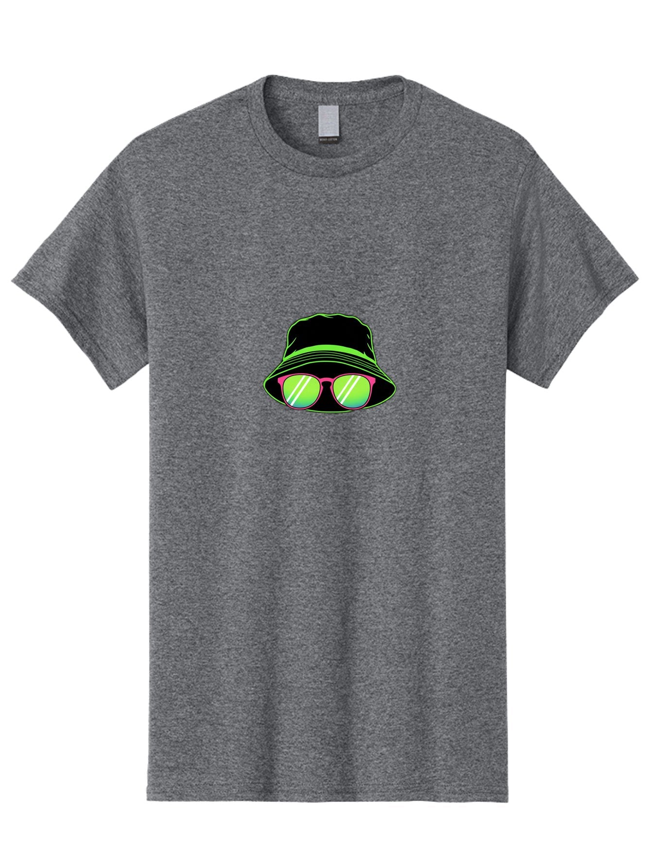 Bucket-Hat-Sunglasses Men'S Graphic Tee, 100% Cotton, Comfortable Casual Summer Wear, Machine Washable, Black Hat, Pink Sunglasses, Green Lenses, White Highlights, Stylish Accessory, Fashion Statement, Trendy Look, Cool Vibe, Hipster Style Bac718 4