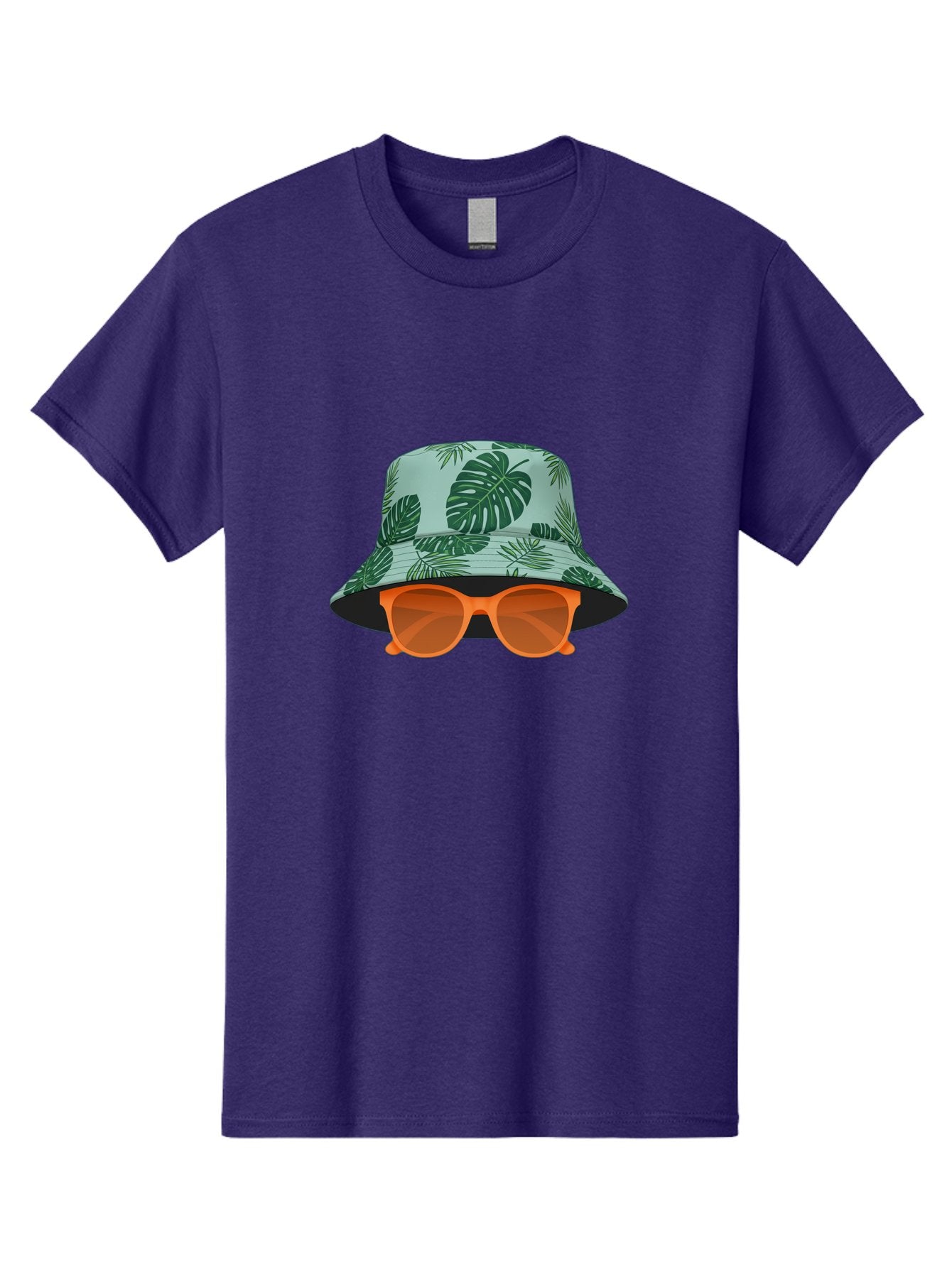 Bucket-Hat-With-Sunglasses Men'S Graphic Tee, 100% Cotton, Comfortable Casual Summer Wear, Machine Washable, Summer Fashion, Tropical Vibes, Stylish Accessories, Leaf Pattern, Fashionable Eyewear, Beachwear, Trendy Clothing, Orange Sunglasses, Bac719 8