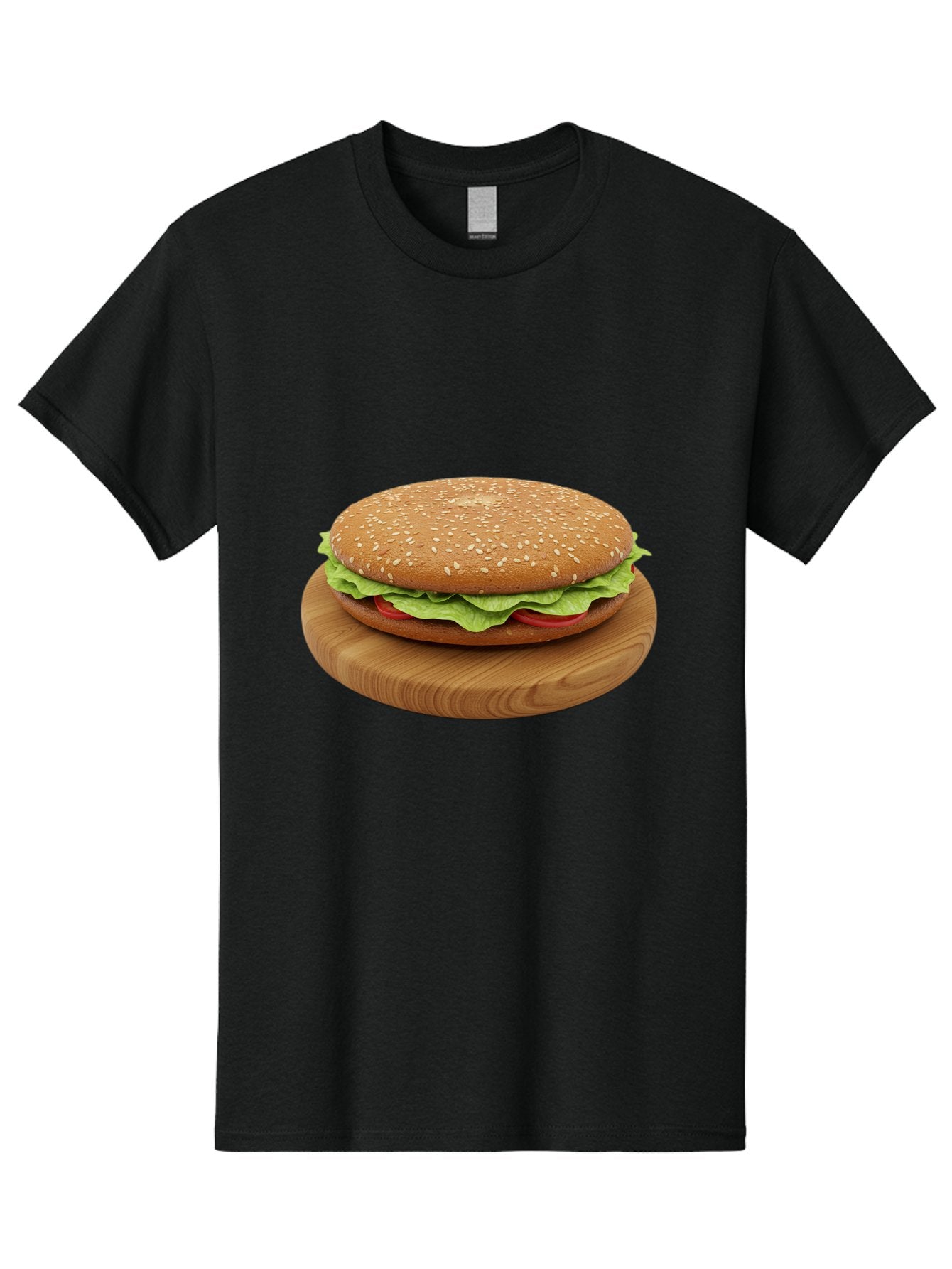 Burger-On-Chopping-Board Men'S Graphic Tee, 100% Cotton, Comfortable Casual Summer Wear, Machine Washable, Sesame Seed Bun, Lettuce, Tomato, Wooden Board, Gourmet Food, Meal Presentation, Appetizing Burger, Fast Food Bac720 6