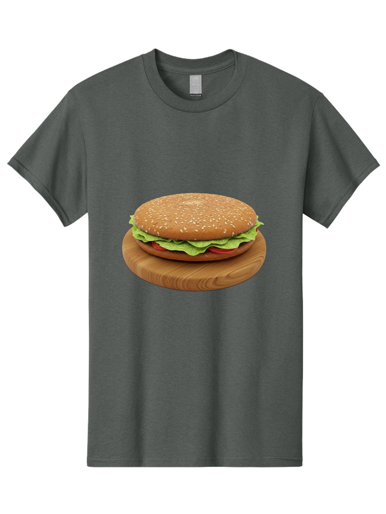 Burger-On-Chopping-Board Men'S Graphic Tee, 100% Cotton, Comfortable Casual Summer Wear, Machine Washable, Sesame Seed Bun, Lettuce, Tomato, Wooden Board, Gourmet Food, Meal Presentation, Appetizing Burger, Fast Food Bac720 11