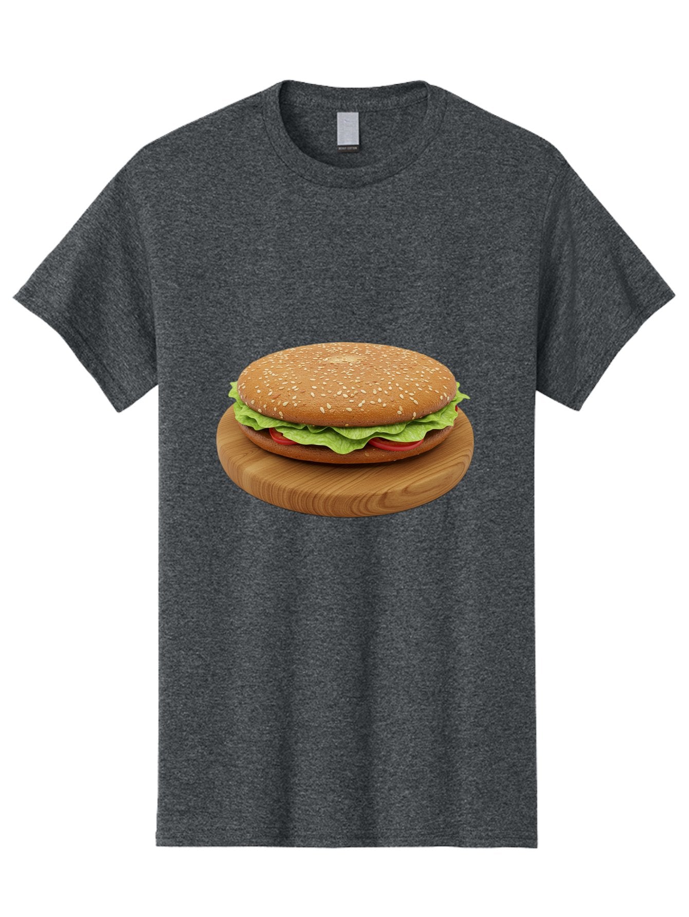 Burger-On-Chopping-Board Men'S Graphic Tee, 100% Cotton, Comfortable Casual Summer Wear, Machine Washable, Sesame Seed Bun, Lettuce, Tomato, Wooden Board, Gourmet Food, Meal Presentation, Appetizing Burger, Fast Food Bac720 15