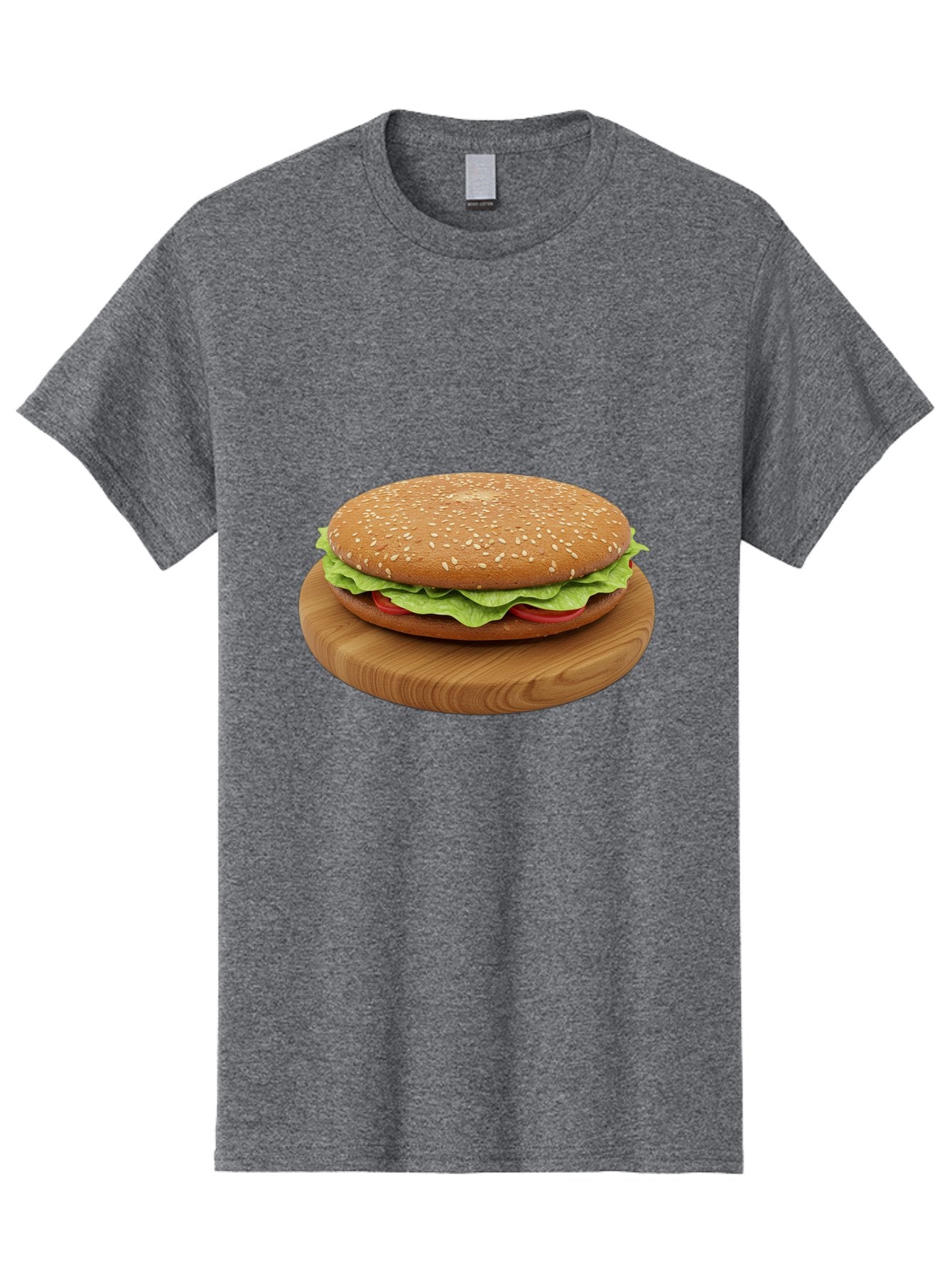 Burger-On-Chopping-Board Men'S Graphic Tee, 100% Cotton, Comfortable Casual Summer Wear, Machine Washable, Sesame Seed Bun, Lettuce, Tomato, Wooden Board, Gourmet Food, Meal Presentation, Appetizing Burger, Fast Food Bac720 5