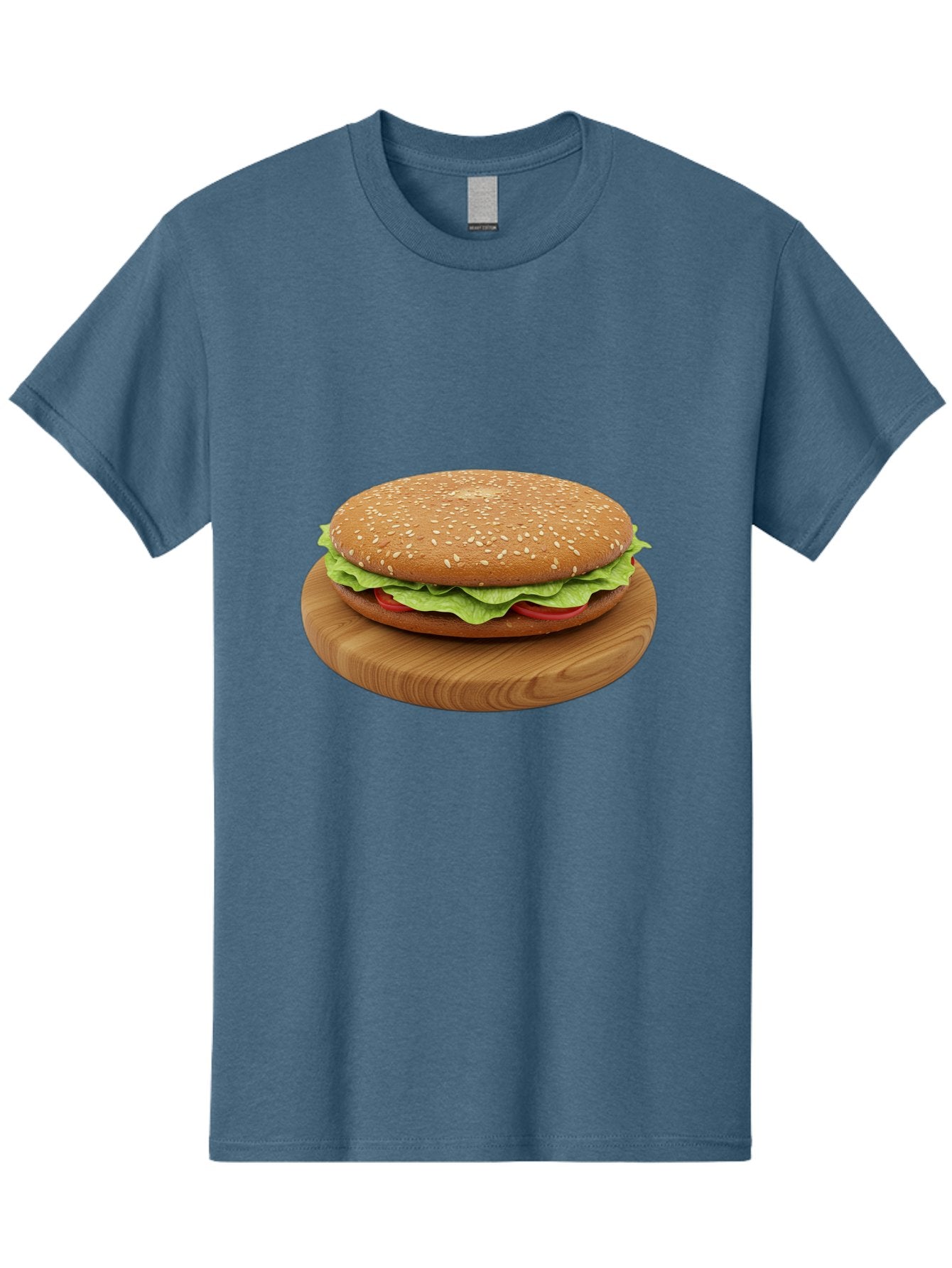 Burger-On-Chopping-Board Men'S Graphic Tee, 100% Cotton, Comfortable Casual Summer Wear, Machine Washable, Sesame Seed Bun, Lettuce, Tomato, Wooden Board, Gourmet Food, Meal Presentation, Appetizing Burger, Fast Food Bac720 10