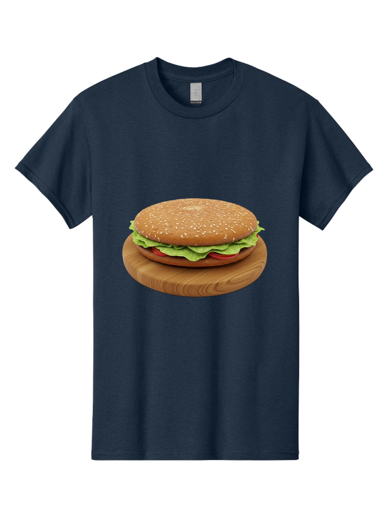 Burger-On-Chopping-Board Men'S Graphic Tee, 100% Cotton, Comfortable Casual Summer Wear, Machine Washable, Sesame Seed Bun, Lettuce, Tomato, Wooden Board, Gourmet Food, Meal Presentation, Appetizing Burger, Fast Food Bac720 8