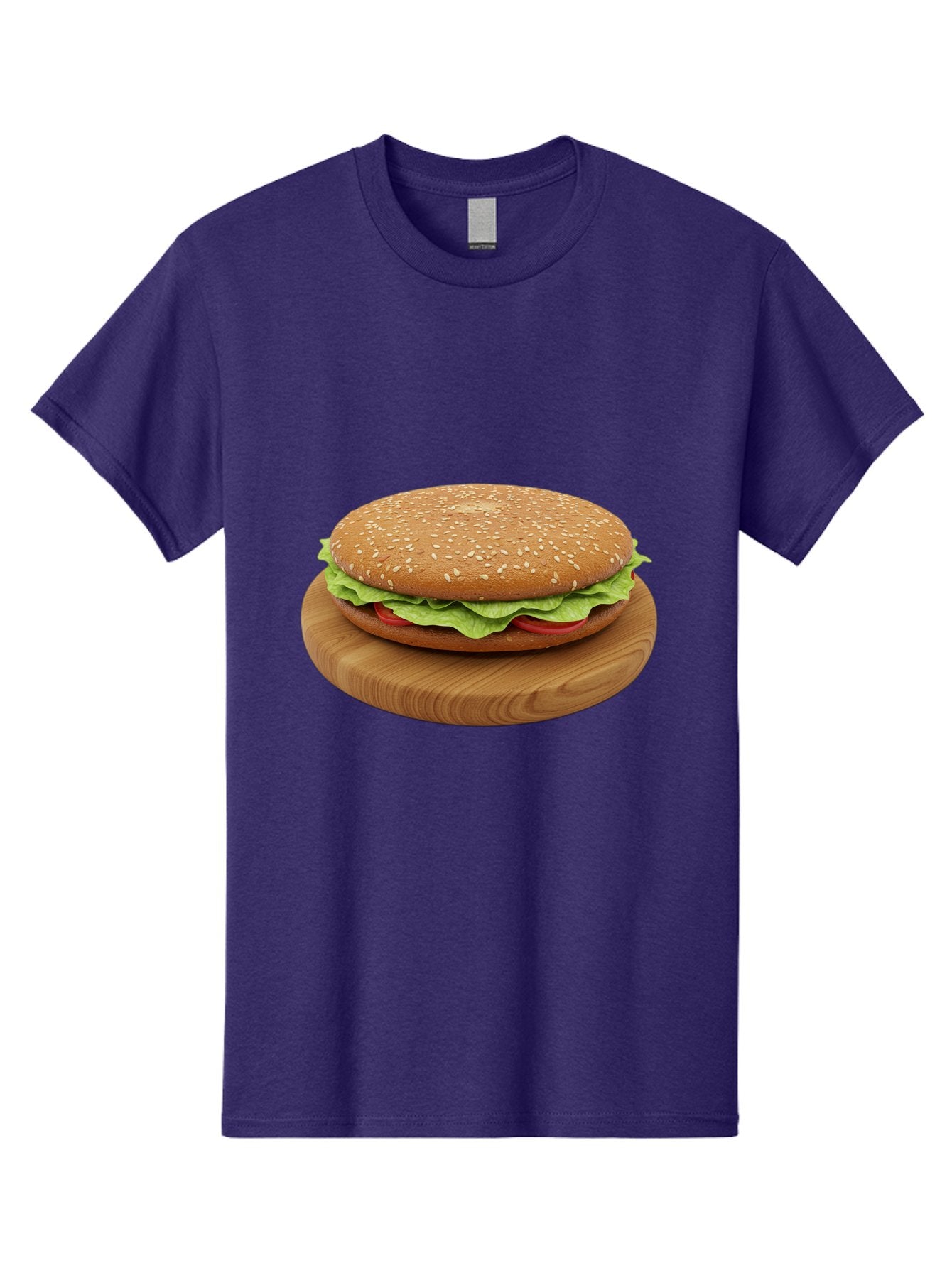 Burger-On-Chopping-Board Men'S Graphic Tee, 100% Cotton, Comfortable Casual Summer Wear, Machine Washable, Sesame Seed Bun, Lettuce, Tomato, Wooden Board, Gourmet Food, Meal Presentation, Appetizing Burger, Fast Food Bac720 9
