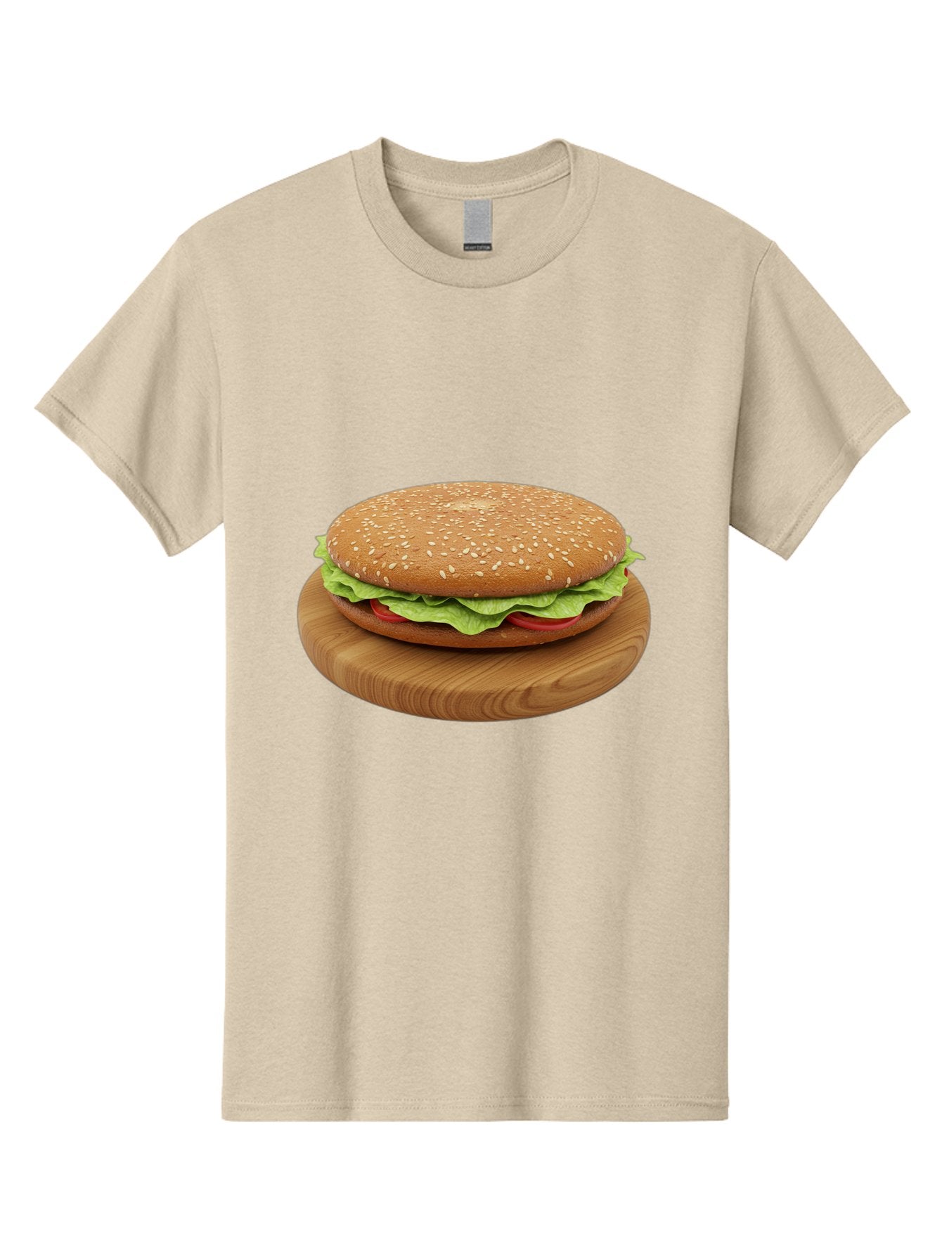 Burger-On-Chopping-Board Men'S Graphic Tee, 100% Cotton, Comfortable Casual Summer Wear, Machine Washable, Sesame Seed Bun, Lettuce, Tomato, Wooden Board, Gourmet Food, Meal Presentation, Appetizing Burger, Fast Food Bac720 4